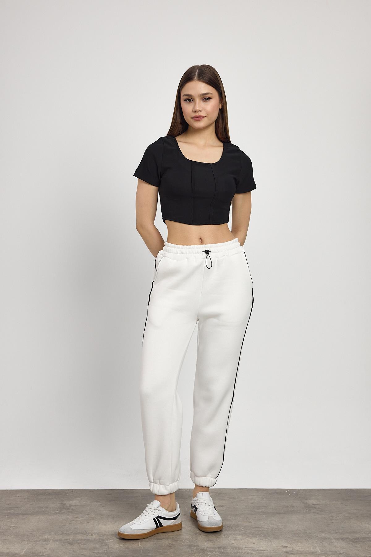 2170 Yanları Piye Detay Eşofman Ekru - 7