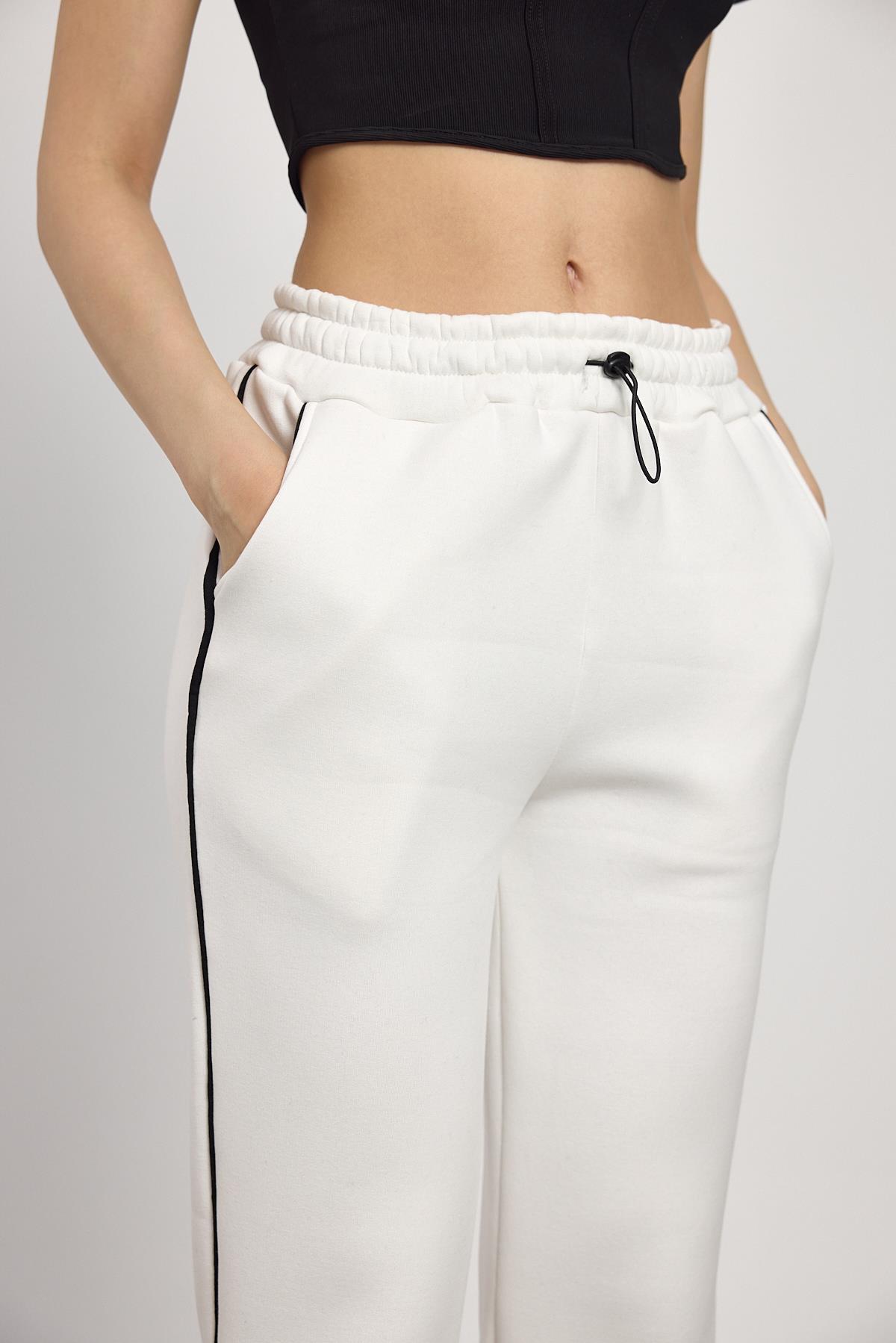 2170 Yanları Piye Detay Eşofman Ekru - 4