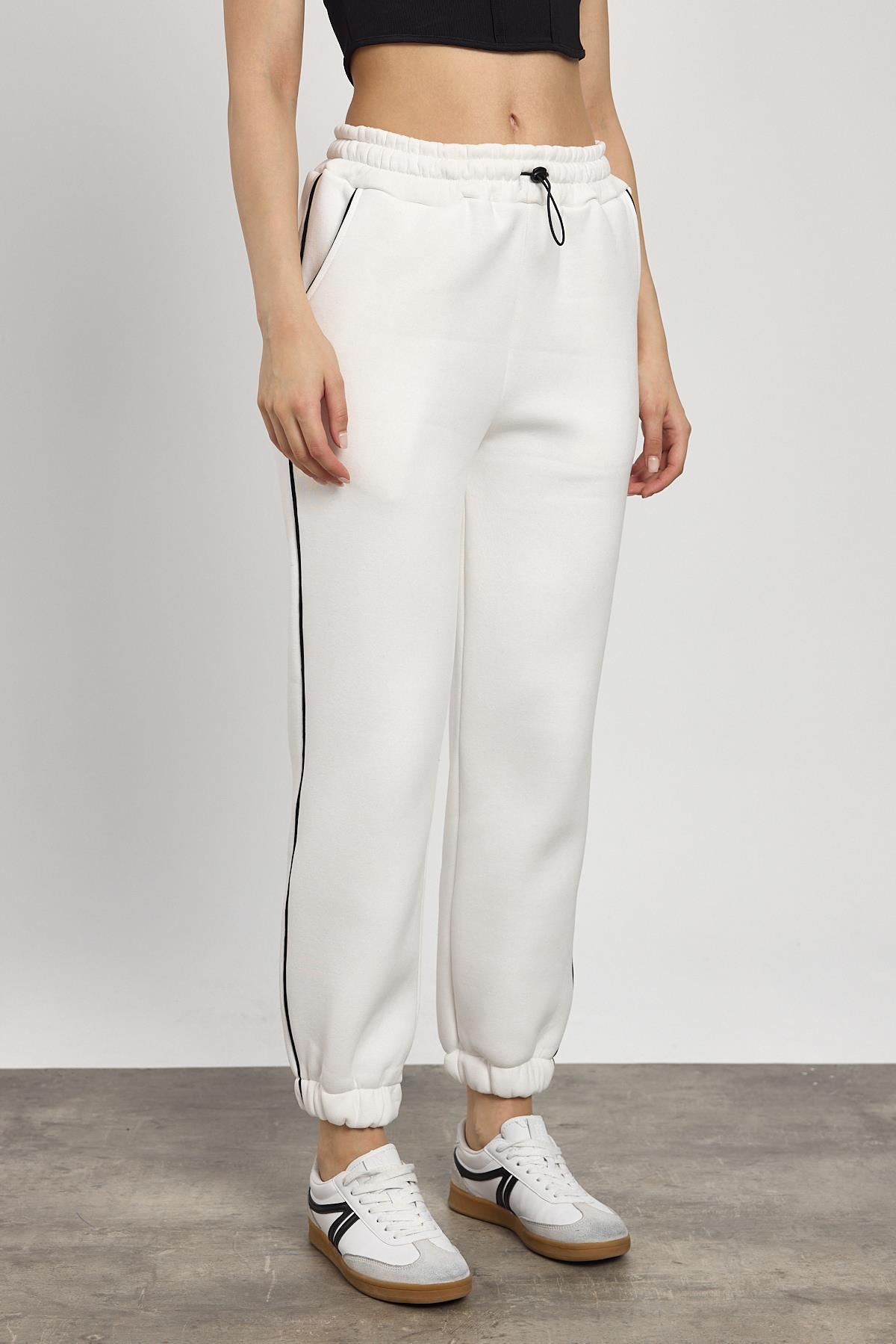 2170 Yanları Piye Detay Eşofman Ekru - 6