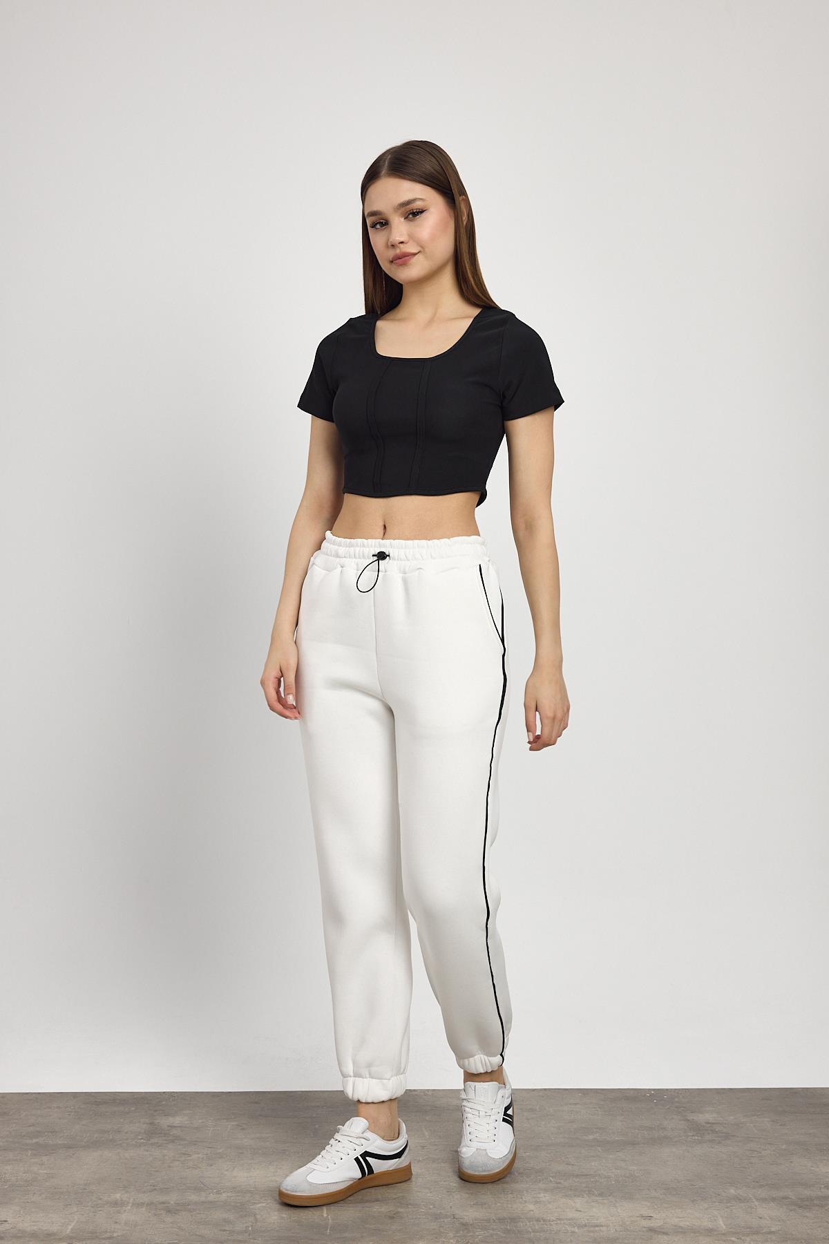 Ekru Yanları Biye Detay Eşofman 2170 - 8