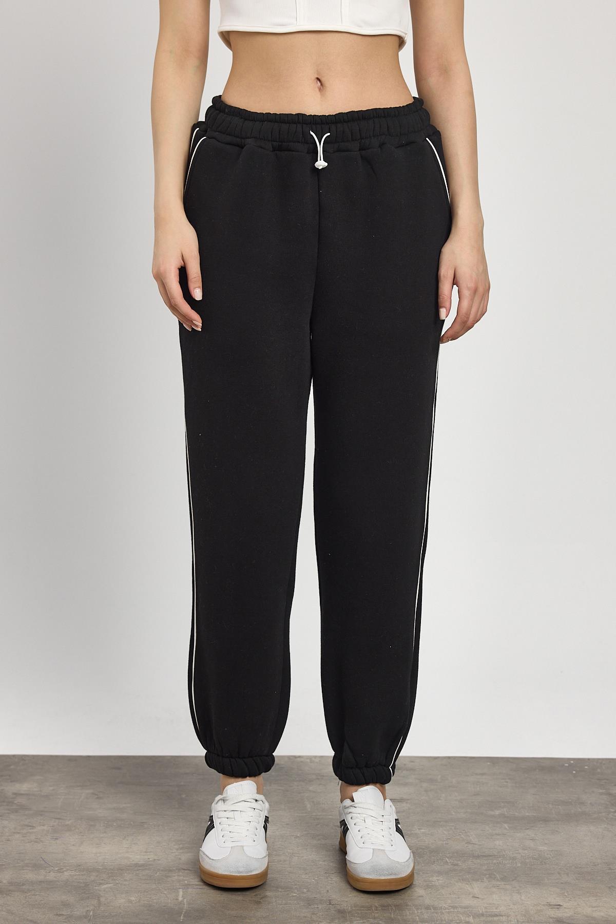 2170 Yanları Piye Detay Eşofman Siyah - 2