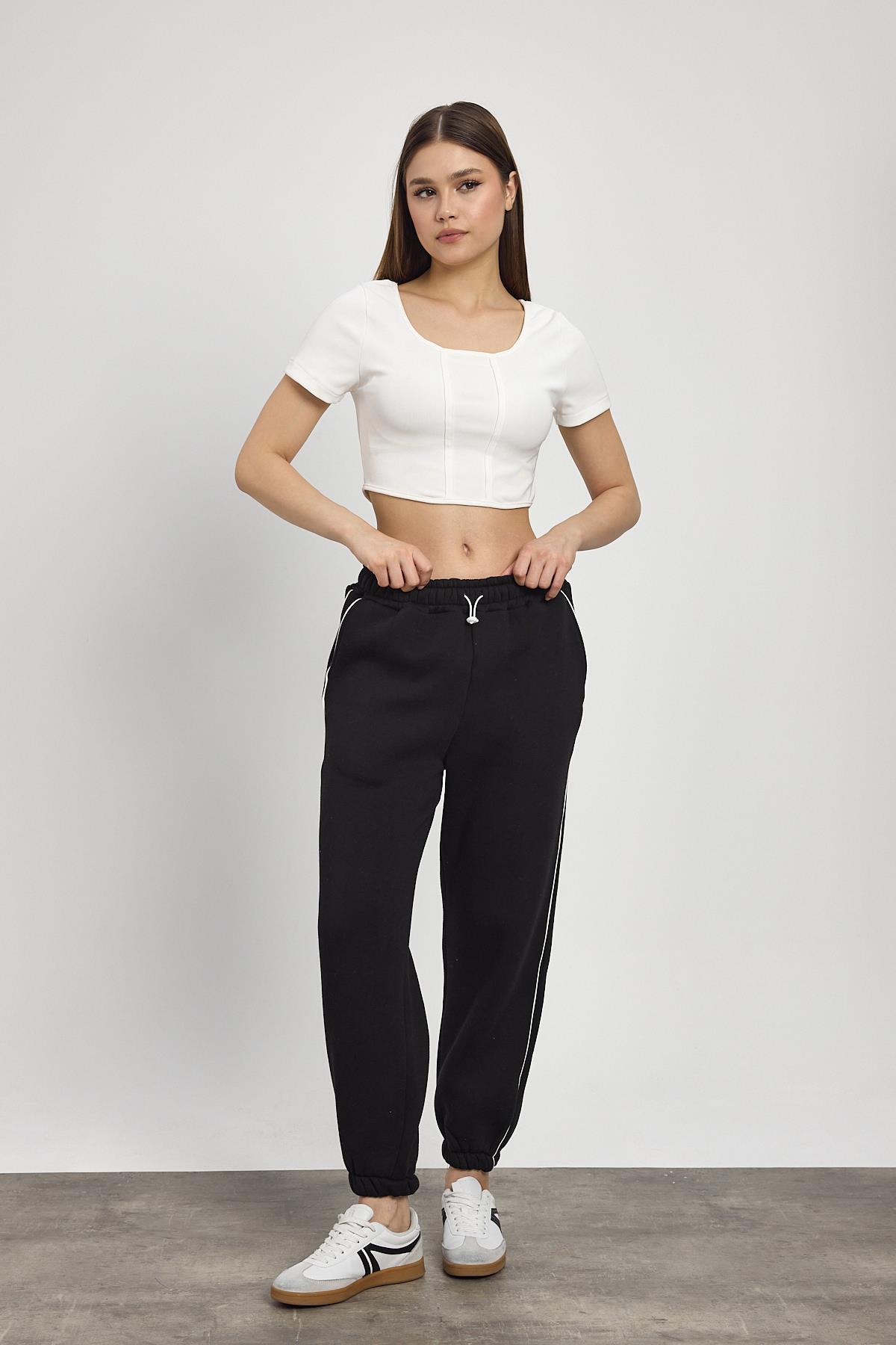 2170 Yanları Piye Detay Eşofman Siyah - 8