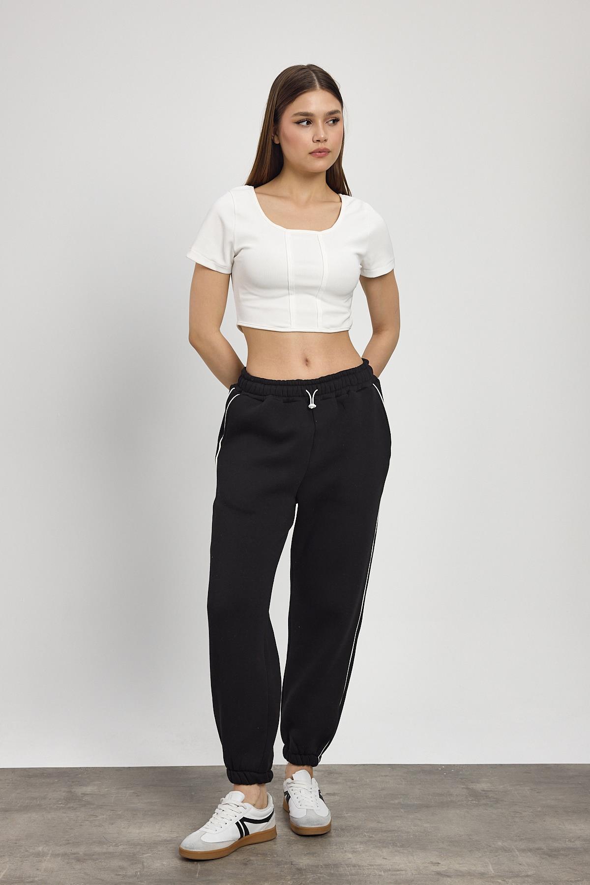 Siyah Yanları Biye Detay Eşofman 2170 - 3