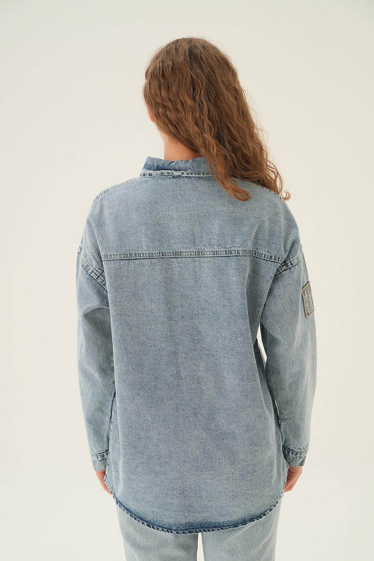 Mavi Yırtık Detay Kot Gömlek 2175 - 4