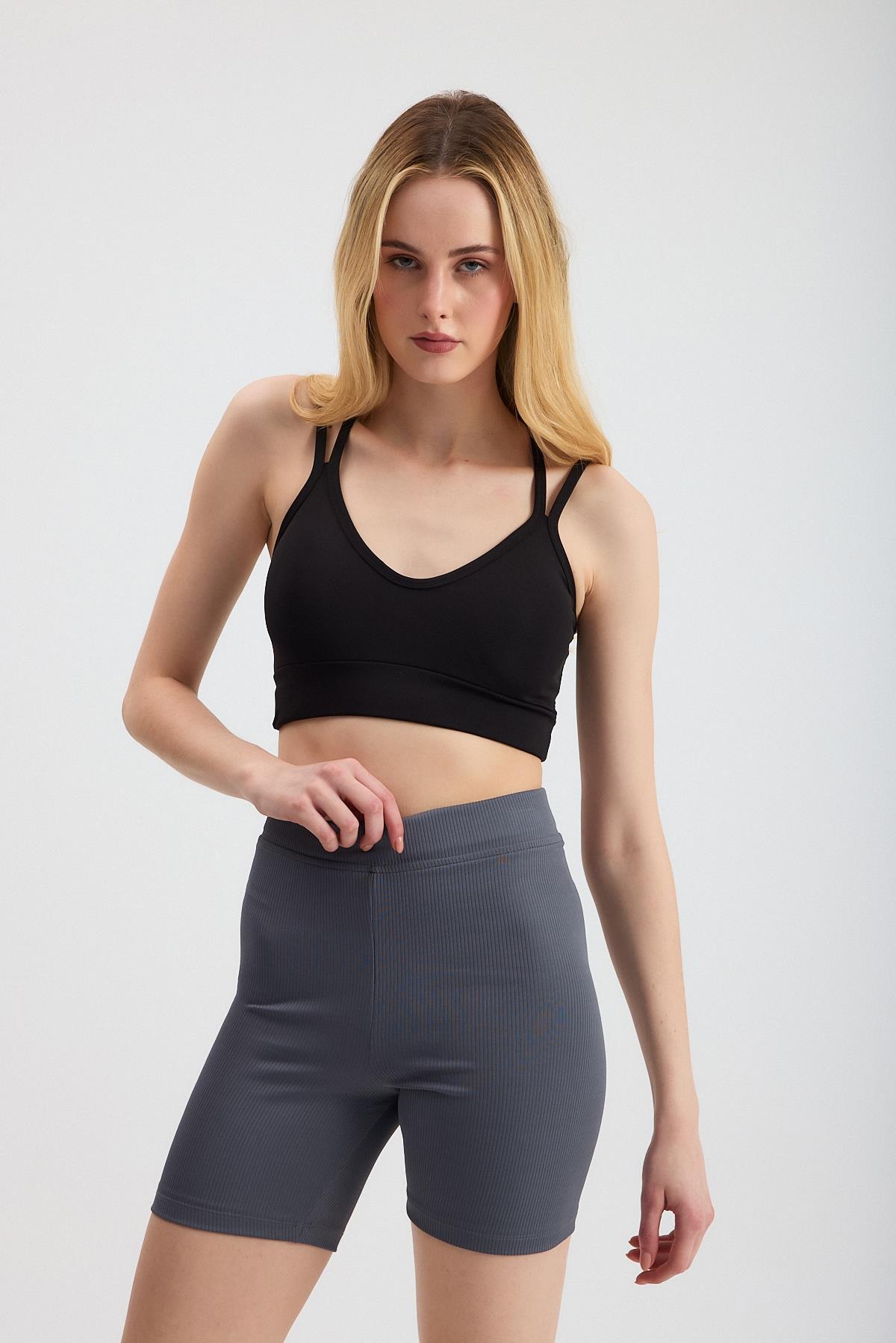 2190 Fitilli Kısa Tayt Gri 