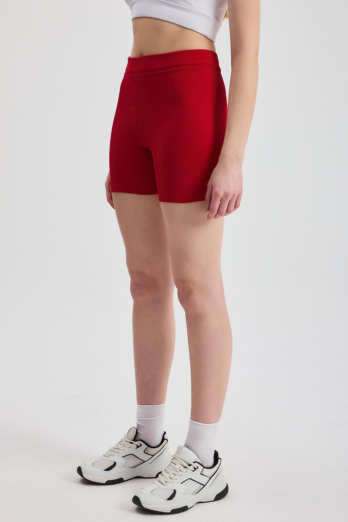 2190 Fitilli Kısa Tayt Kırmızı - 6