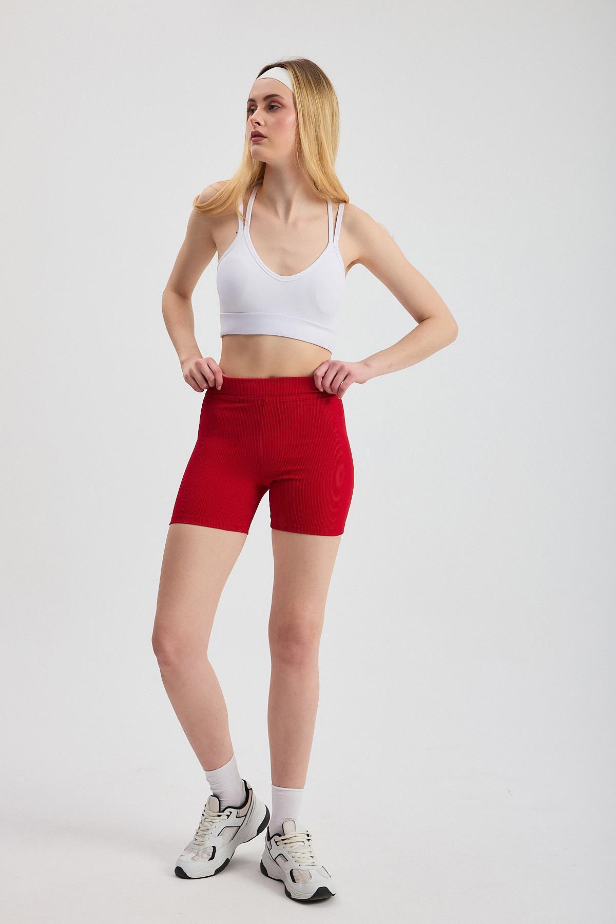2190 Fitilli Kısa Tayt Kırmızı - 1