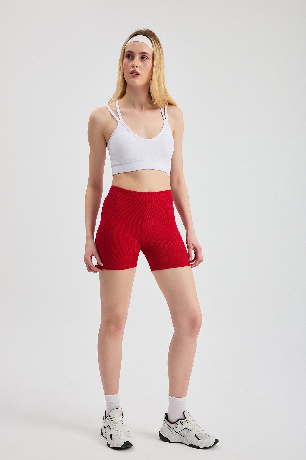 2190 Fitilli Kısa Tayt Kırmızı - 7