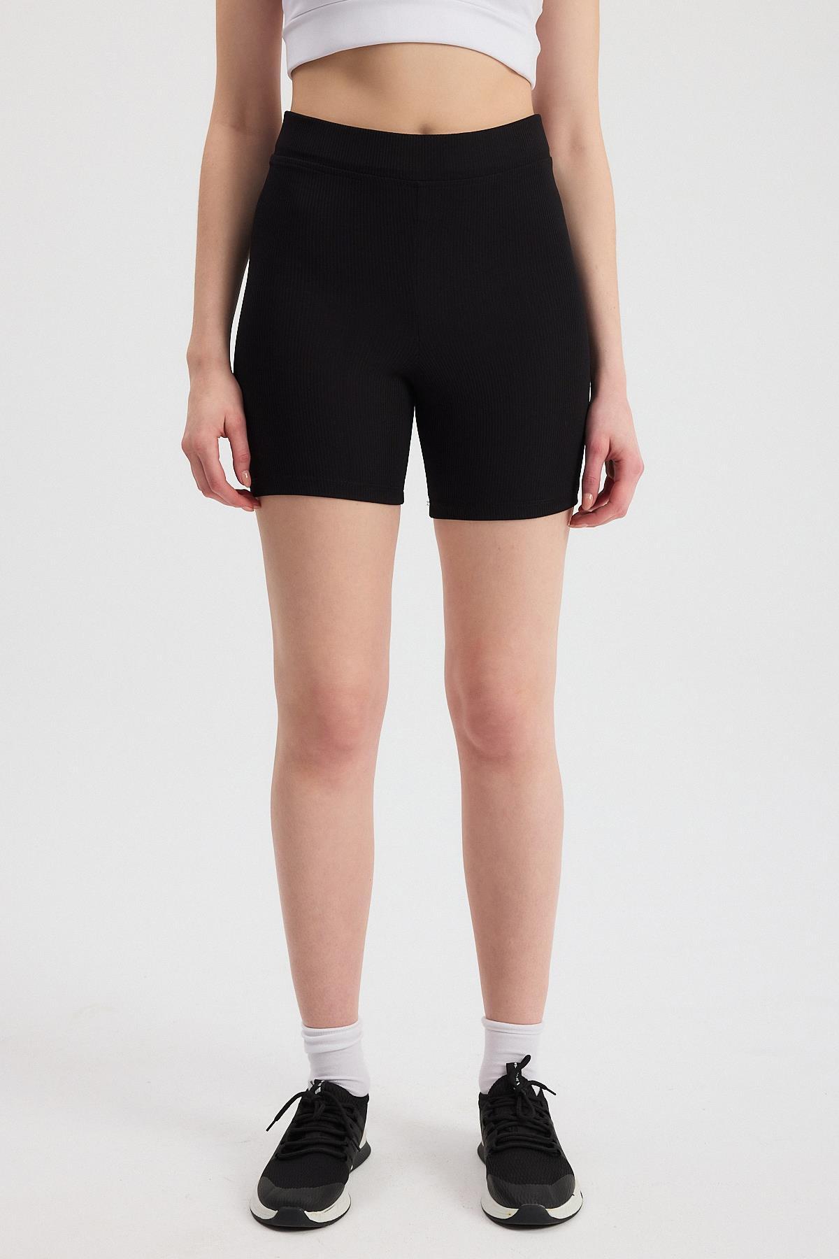 2190 Fitilli Kısa Tayt Siyah - 2