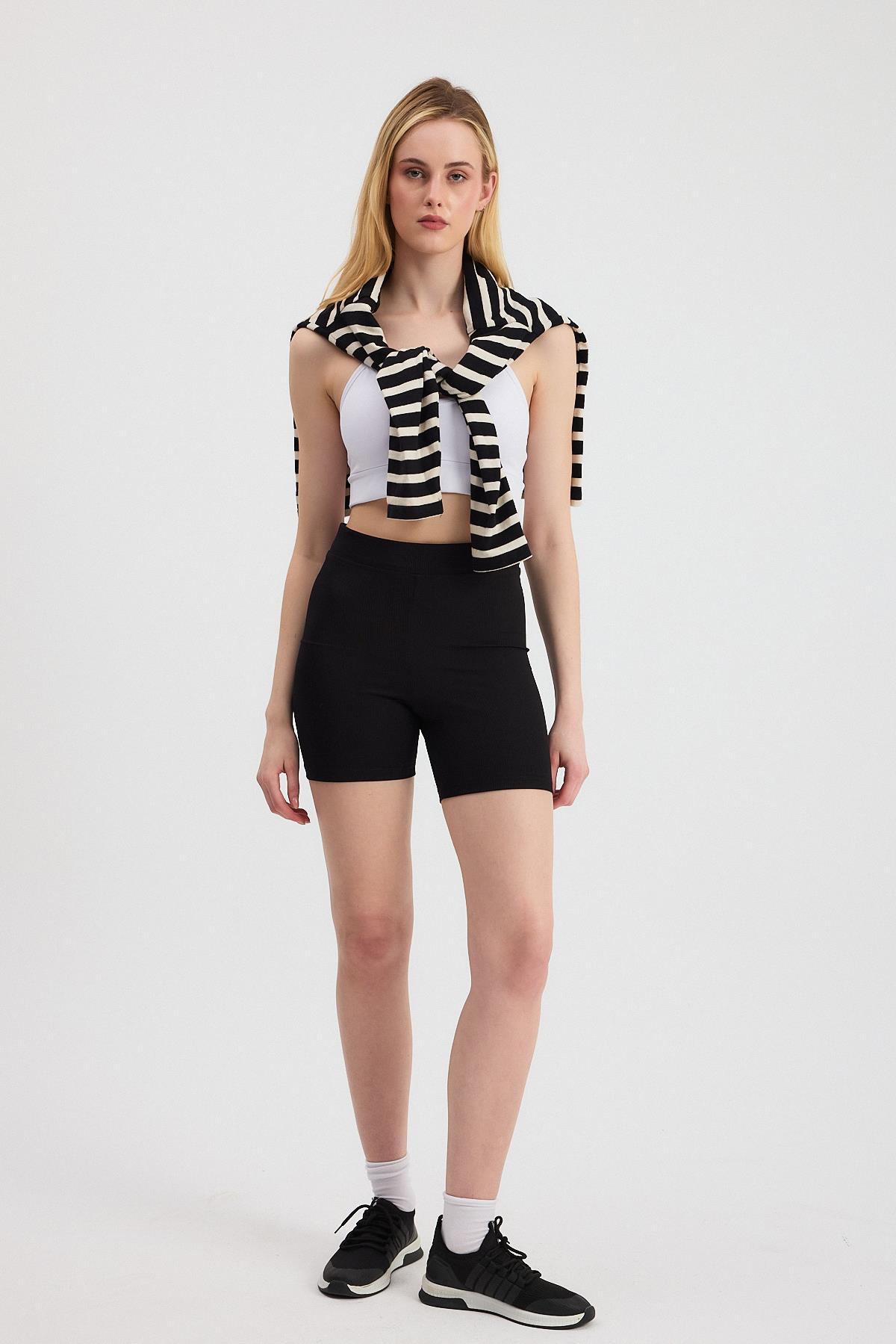 Siyah Fitilli Kısa Tayt 2190M - 1