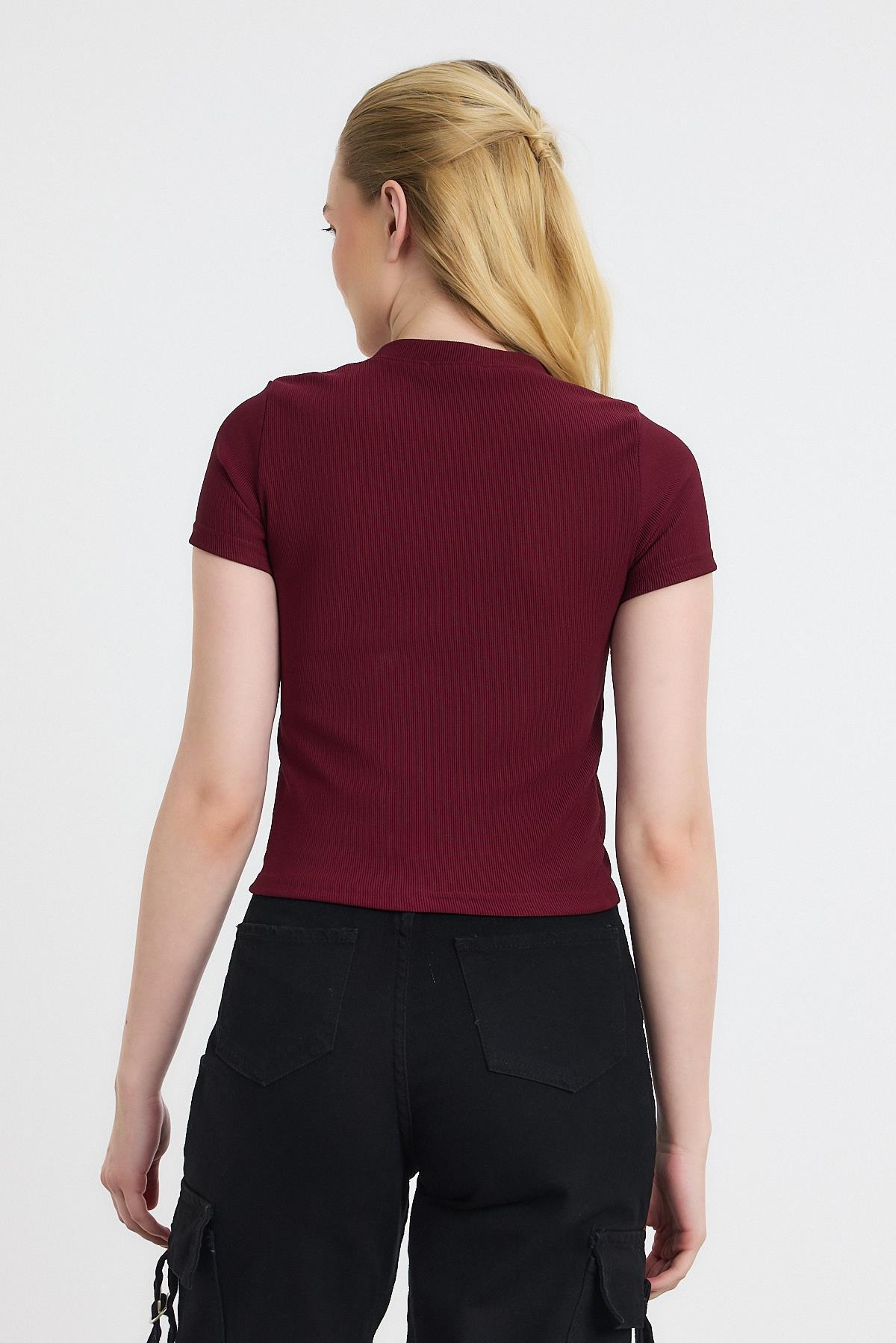 Bordo Ayıcık Nakışlı Kısa Kol Bluz 2199 - 5