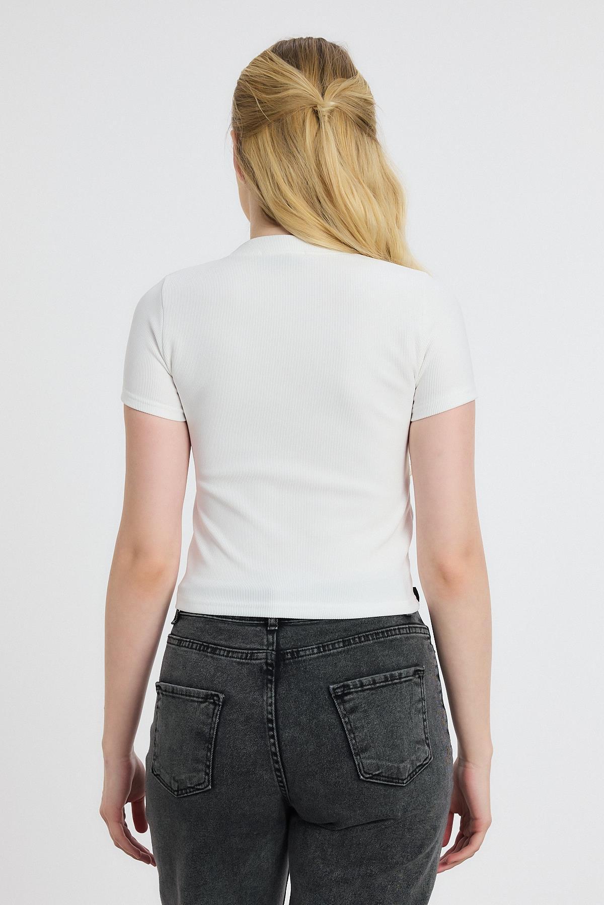 Ekru Ayıcık Nakışlı Kısa Kol Bluz 2199 - 5