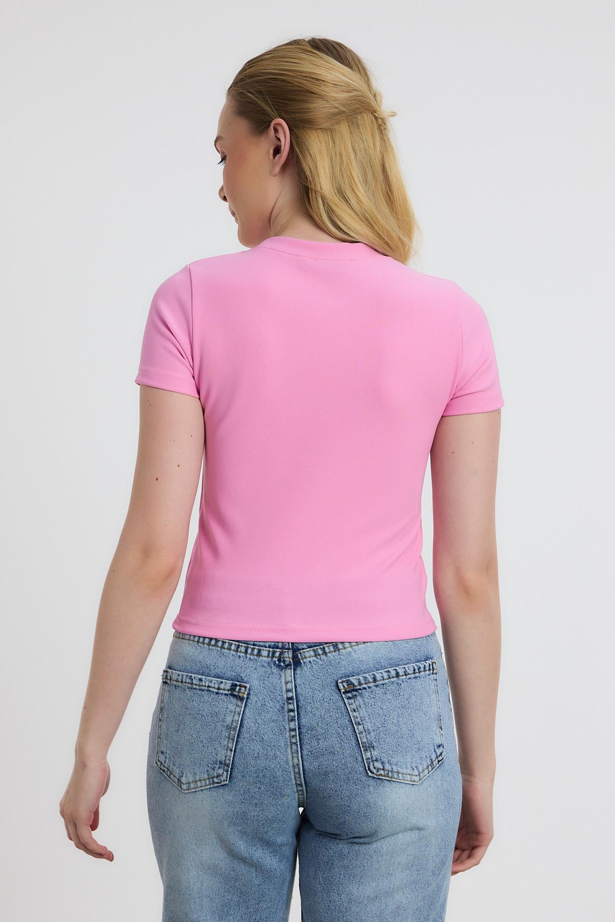 Ayıcık Nakışlı Kısa Kol Bluz 2199 Pembe - 5