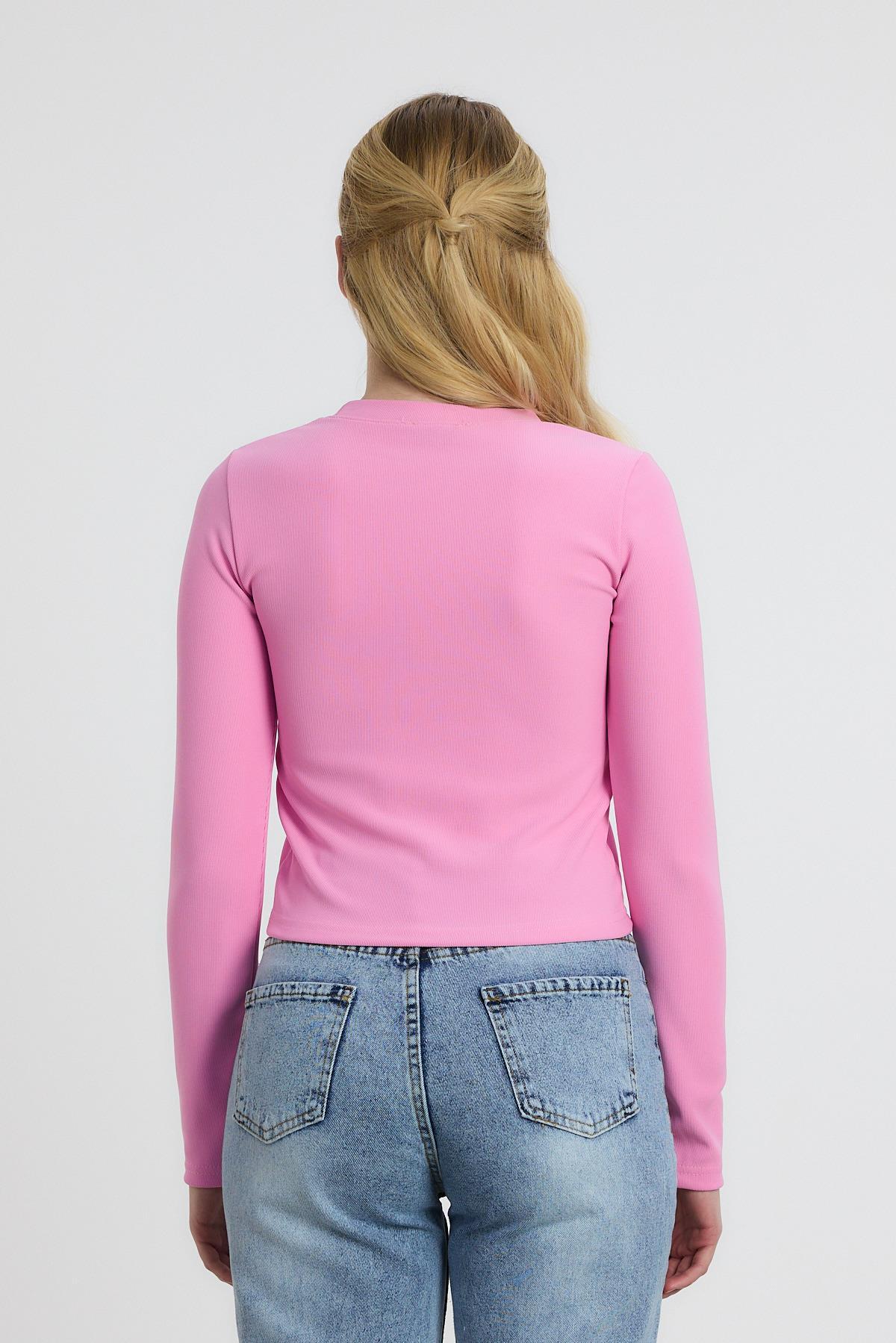 Ayıcık Nakışlı Bisiklet Yaka Bluz 2200 Pembe - 5