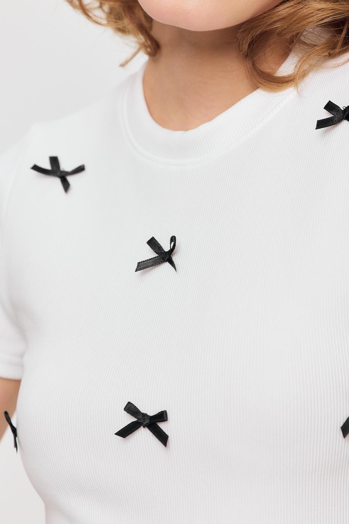 2202 Kurdele Detay Kısa Kol Tişört Beyaz - 4