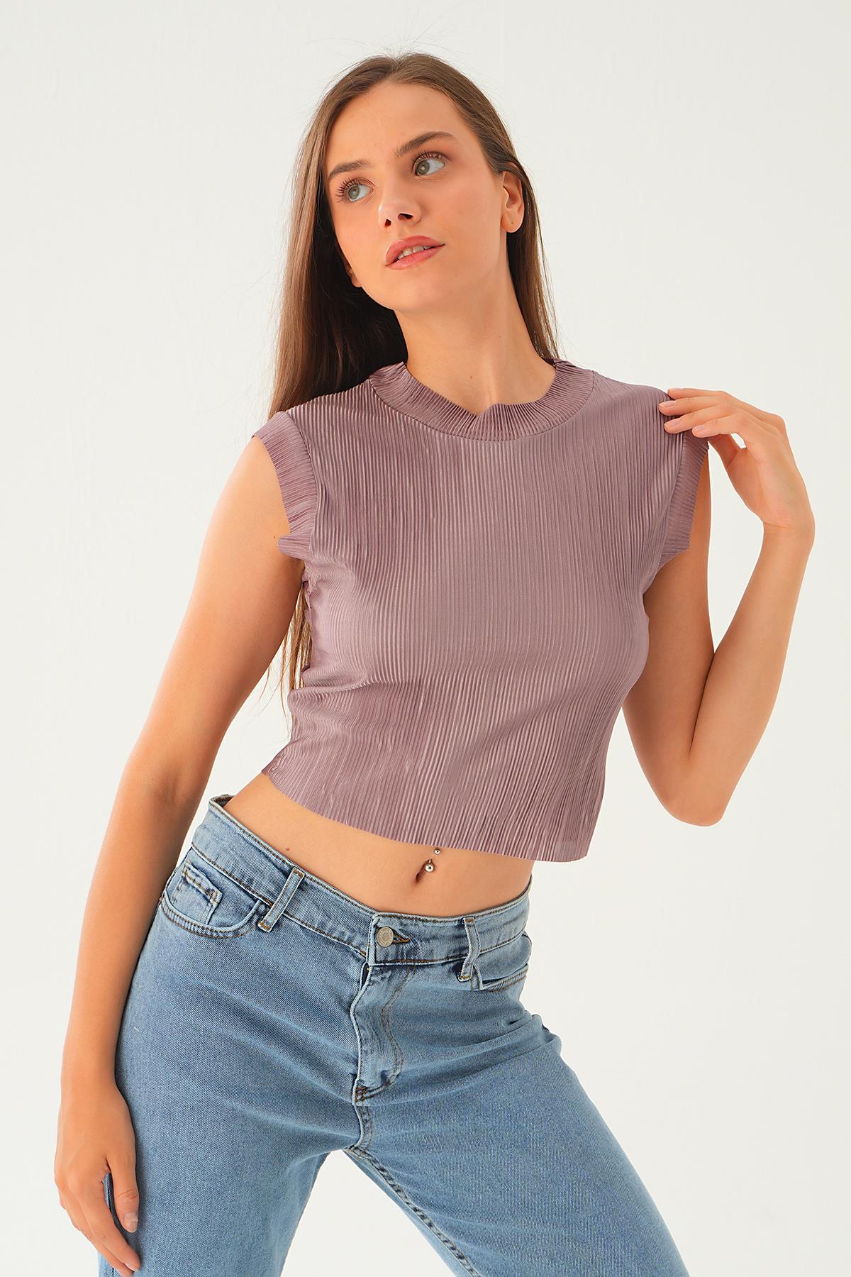 Vizon Sıfır Kol Pliseli Tişört 221 - 3