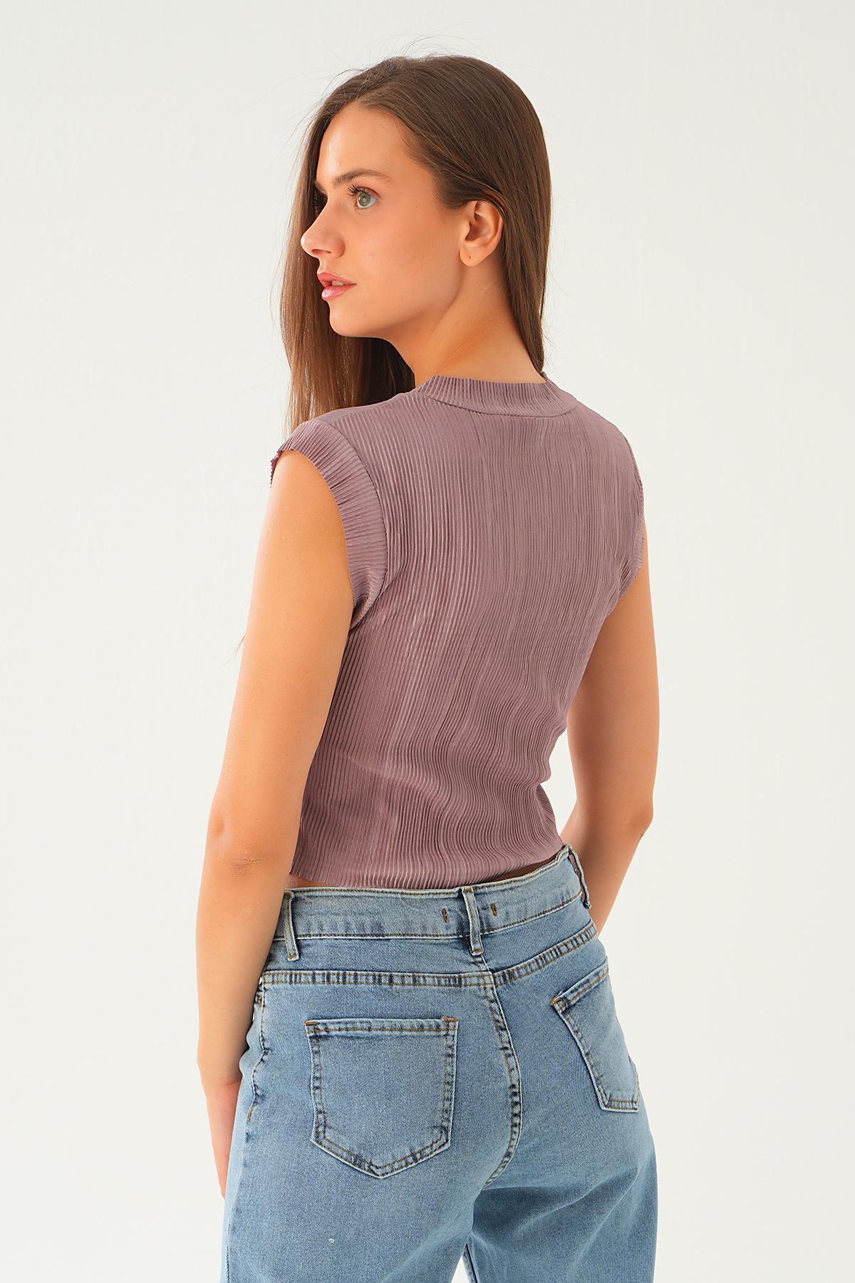 Vizon Sıfır Kol Pliseli Tişört 221 - 5