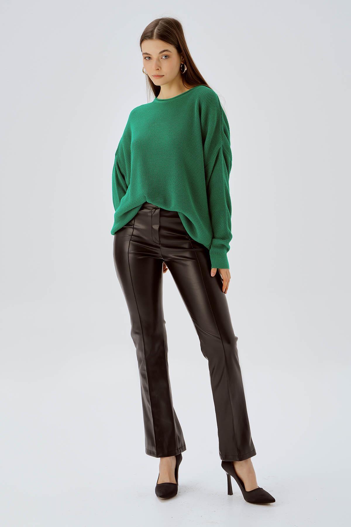 2210 Bisiklet Yaka Yırtmaçlı Kazak Benetton Yeşili - 3