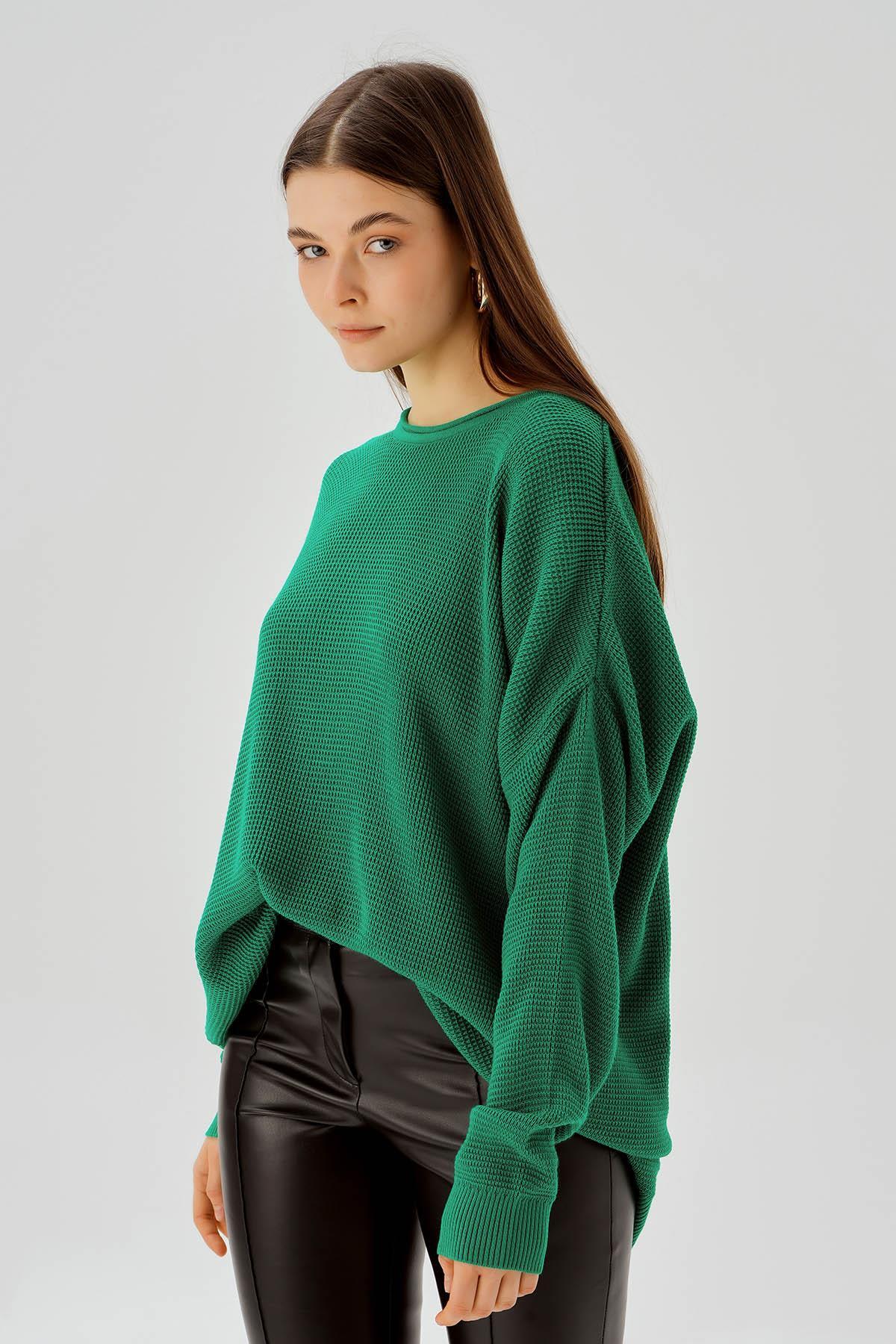 Benetton Yeşili Bisiklet Yaka Yırtmaçlı Kazak 2210 - 4