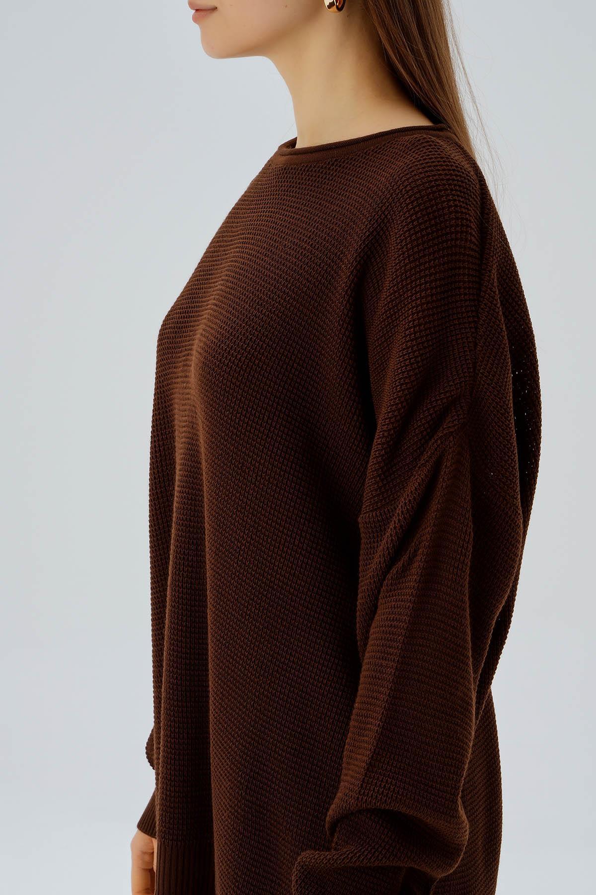 Kahve Bisiklet Yaka Yırtmaçlı Kazak 2210 - 6