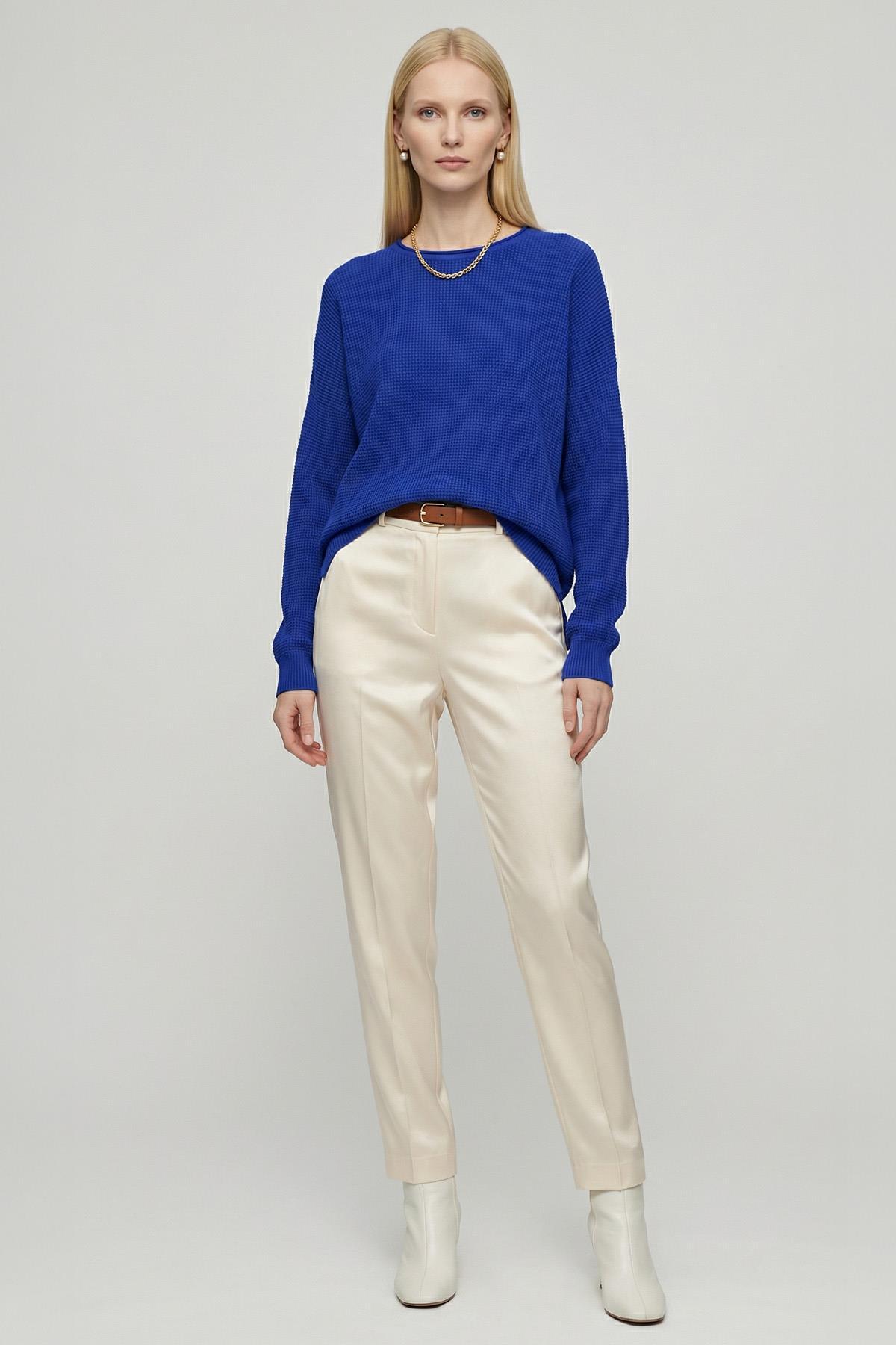 2210 Bisiklet Yaka Yırtmaçlı Kazak Saks 