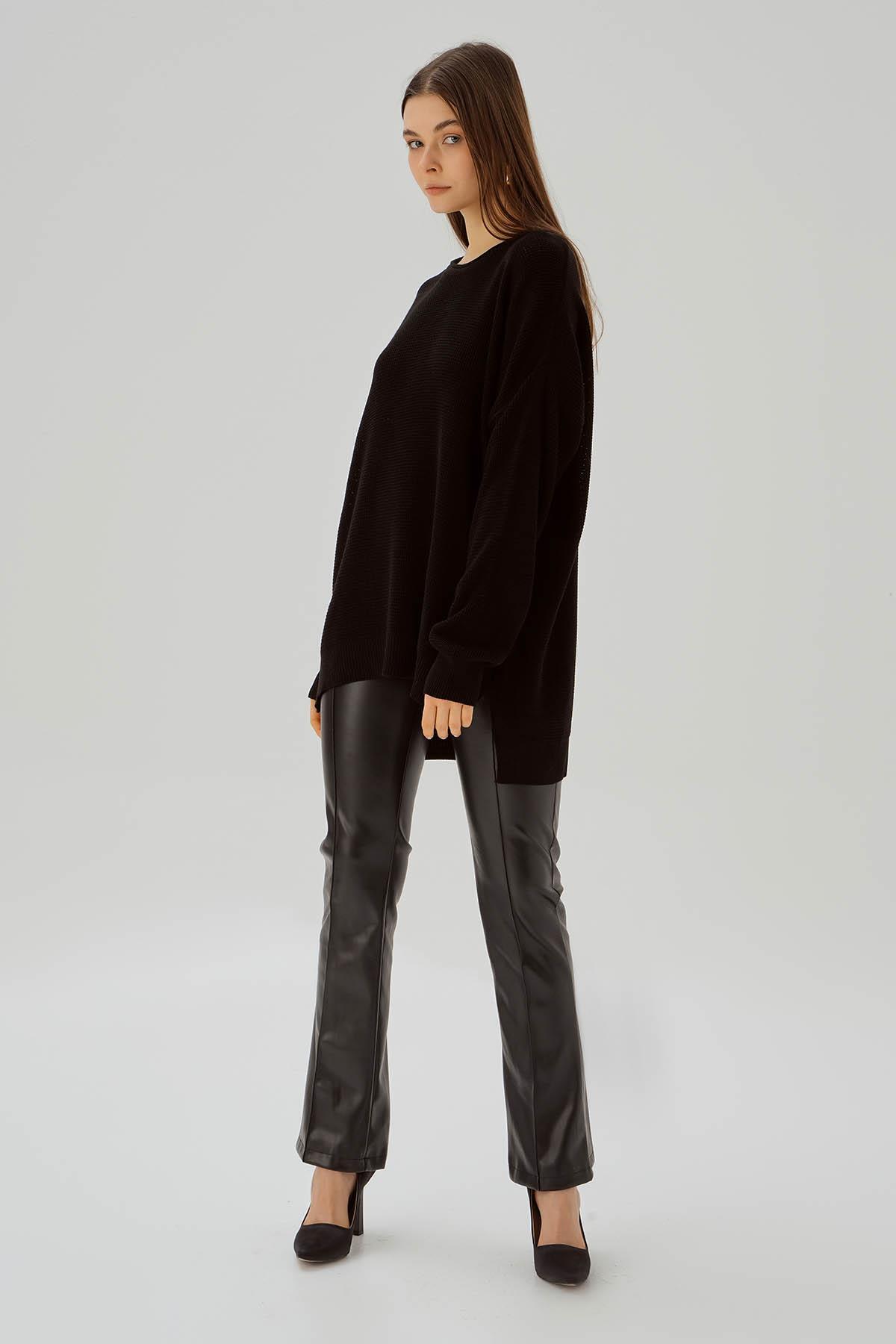 2210 Bisiklet Yaka Yırtmaçlı Kazak Siyah - RAYS