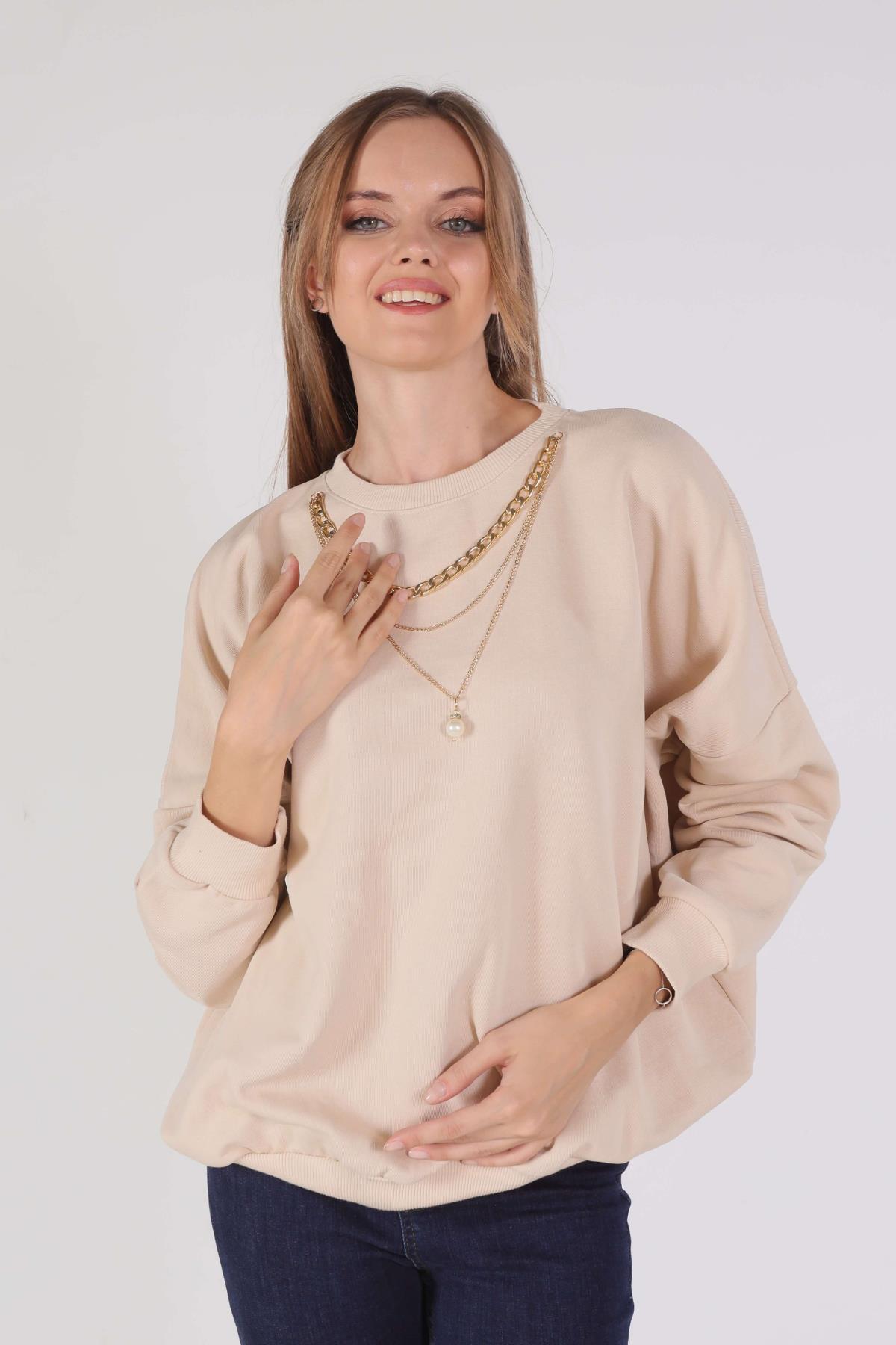 Bej Zincir Kolye Detay Sweat 221128 - 3