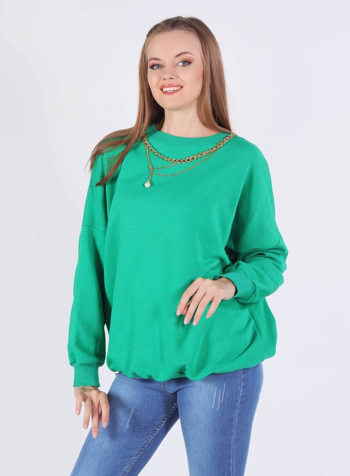 Benetton Yeşili Zincir Kolye Detay Sweat 221128 - 2