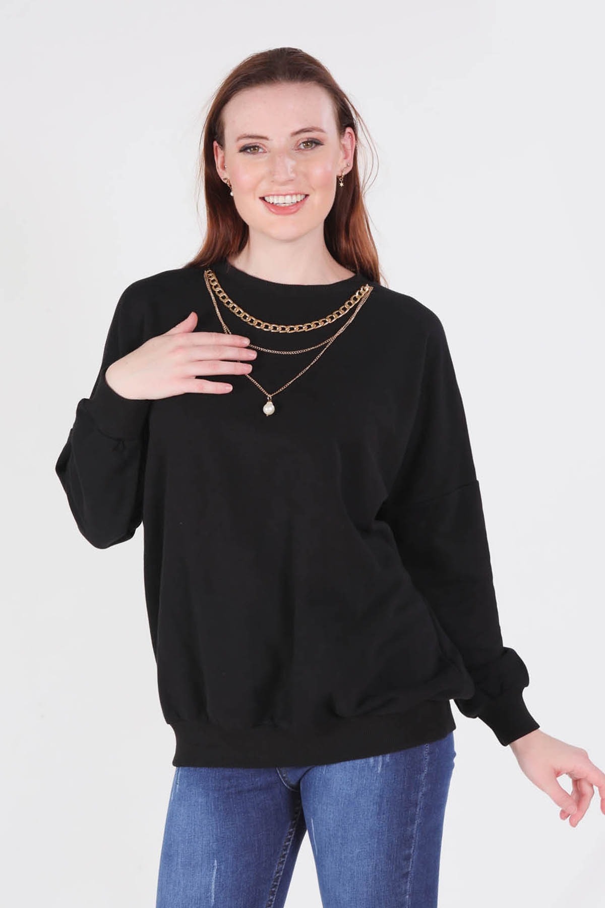 Siyah Zincir Kolye Detay Sweat 221128 - 1