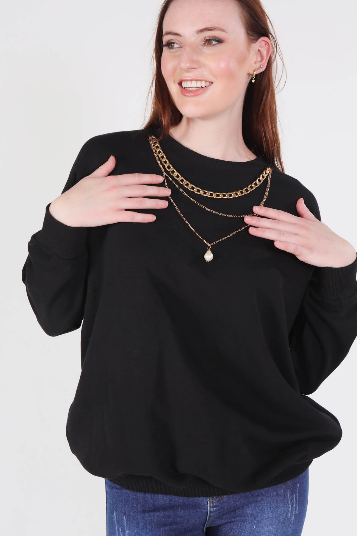 Siyah Zincir Kolye Detay Sweat 221128 - 3