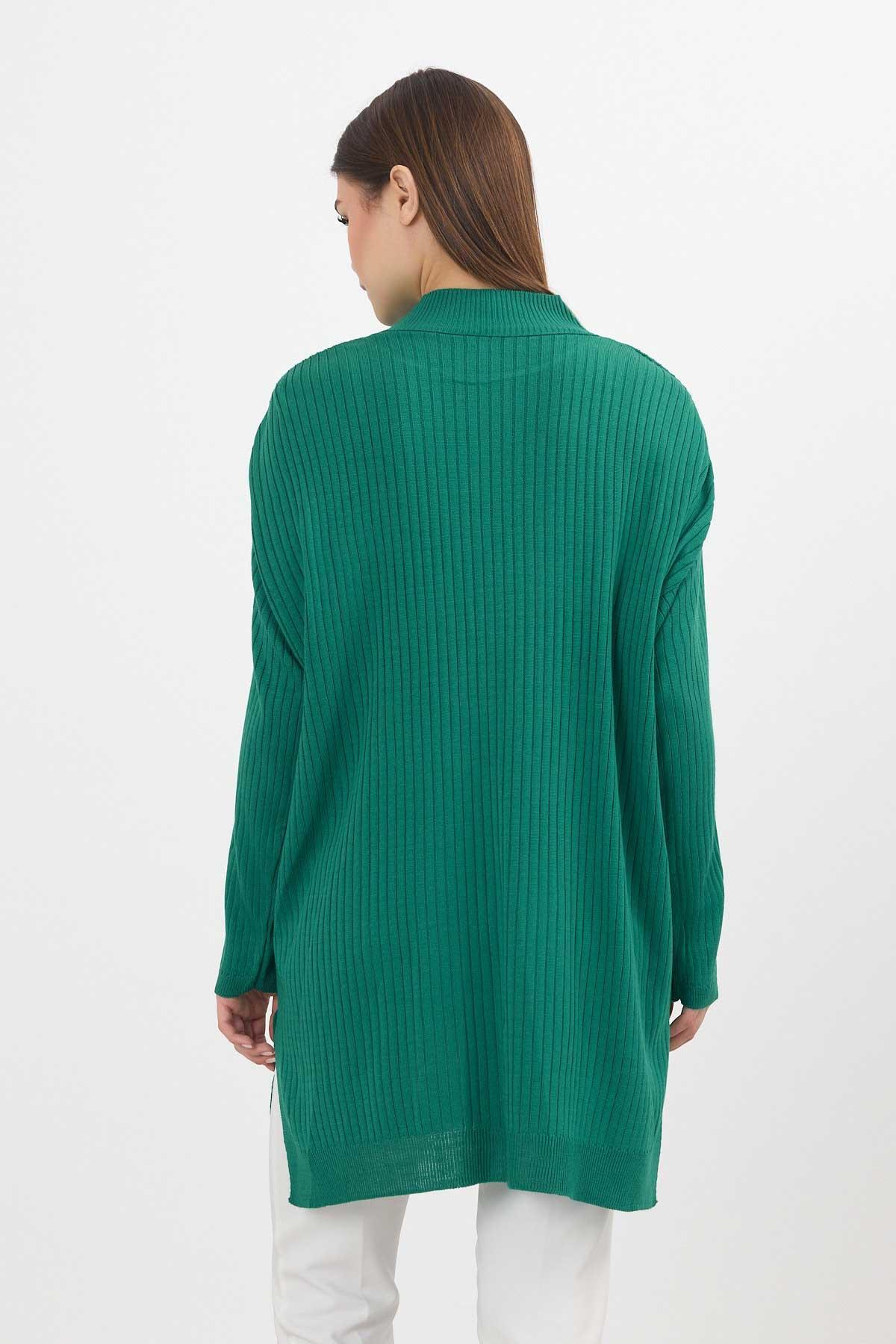 22131 Yırtmaç Detay Fitilli Tunik Benetton Yeşili - 6