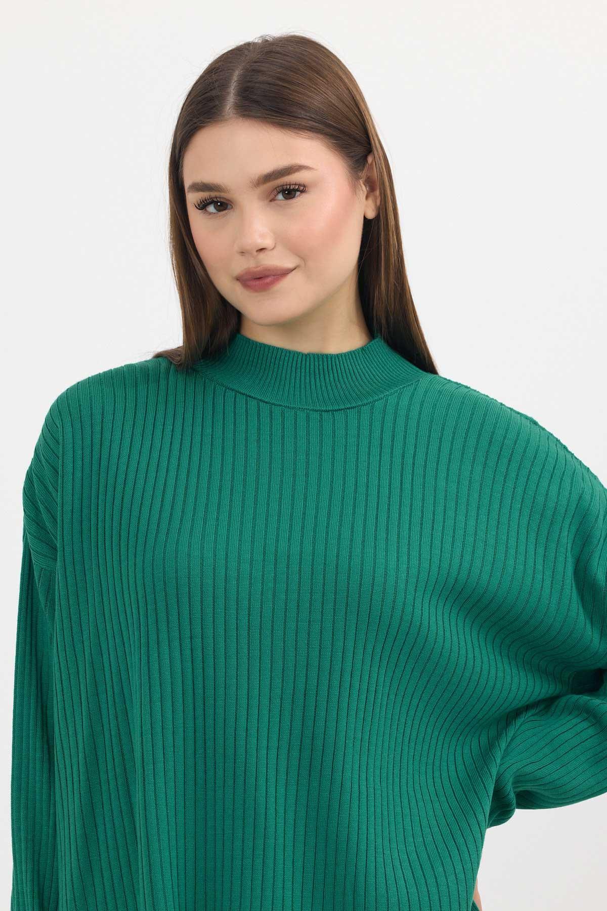 Benetton Yeşili Yırtmaç Detay Fitilli Kazak 22131 - 4