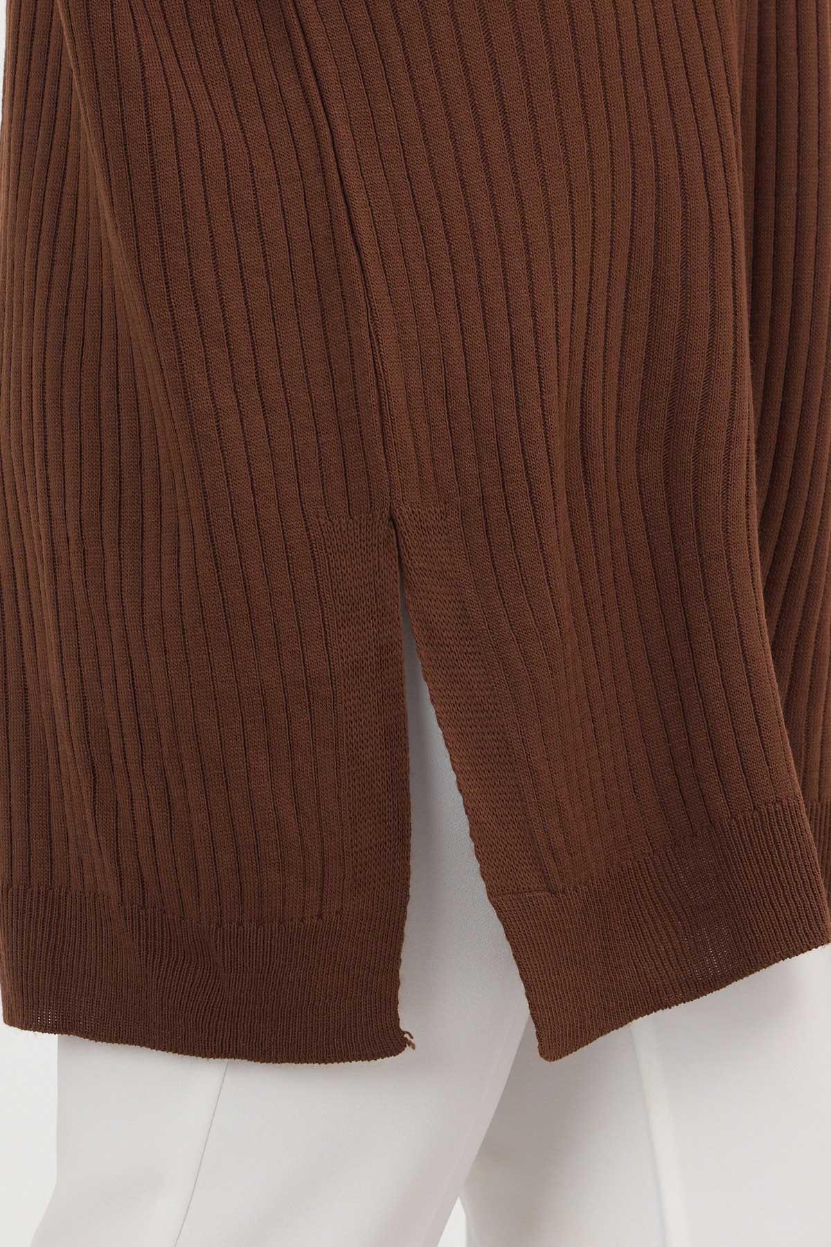 Kahve Yırtmaç Detay Fitilli Kazak 22131 - 5