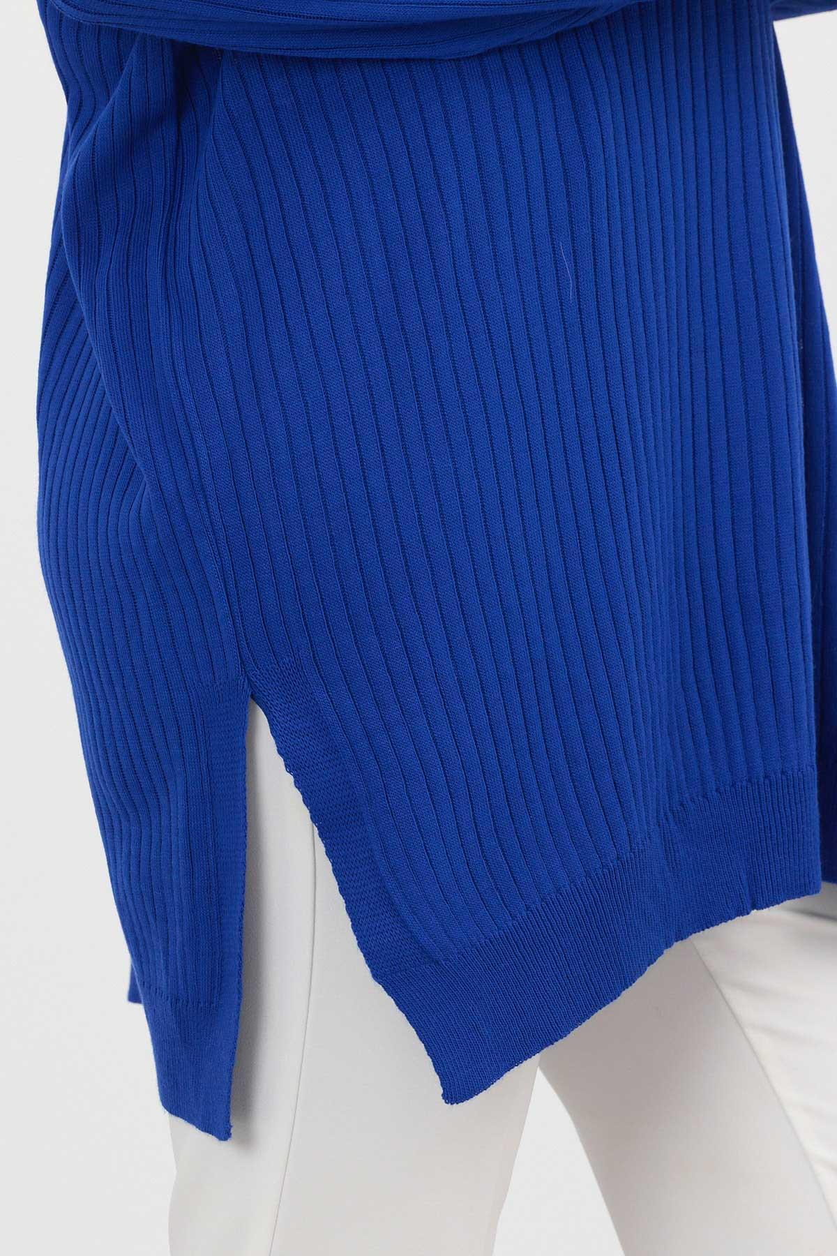 22131 Yırtmaç Detay Fitilli Tunik Saks - 5