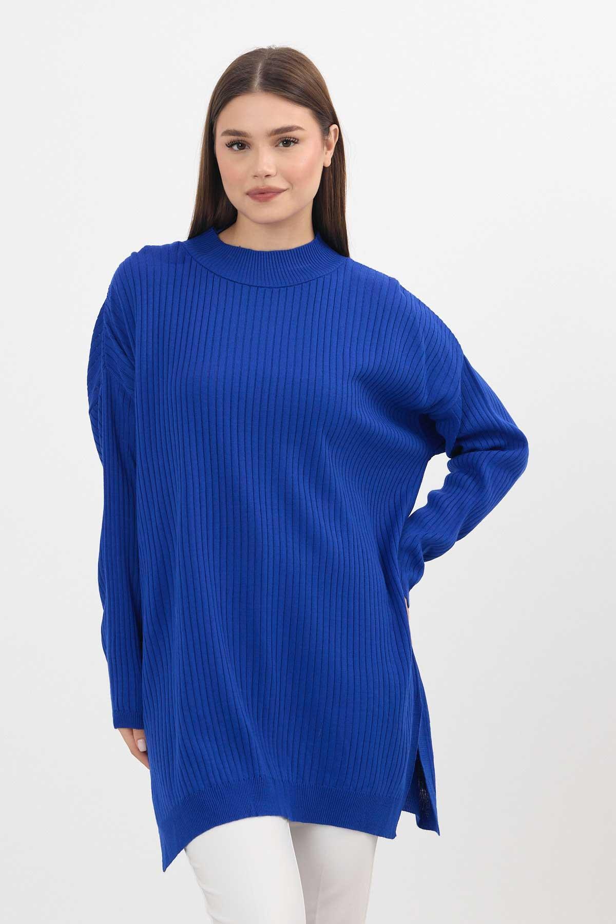 Saks Yırtmaç Detay Fitilli Kazak 22131 - 1