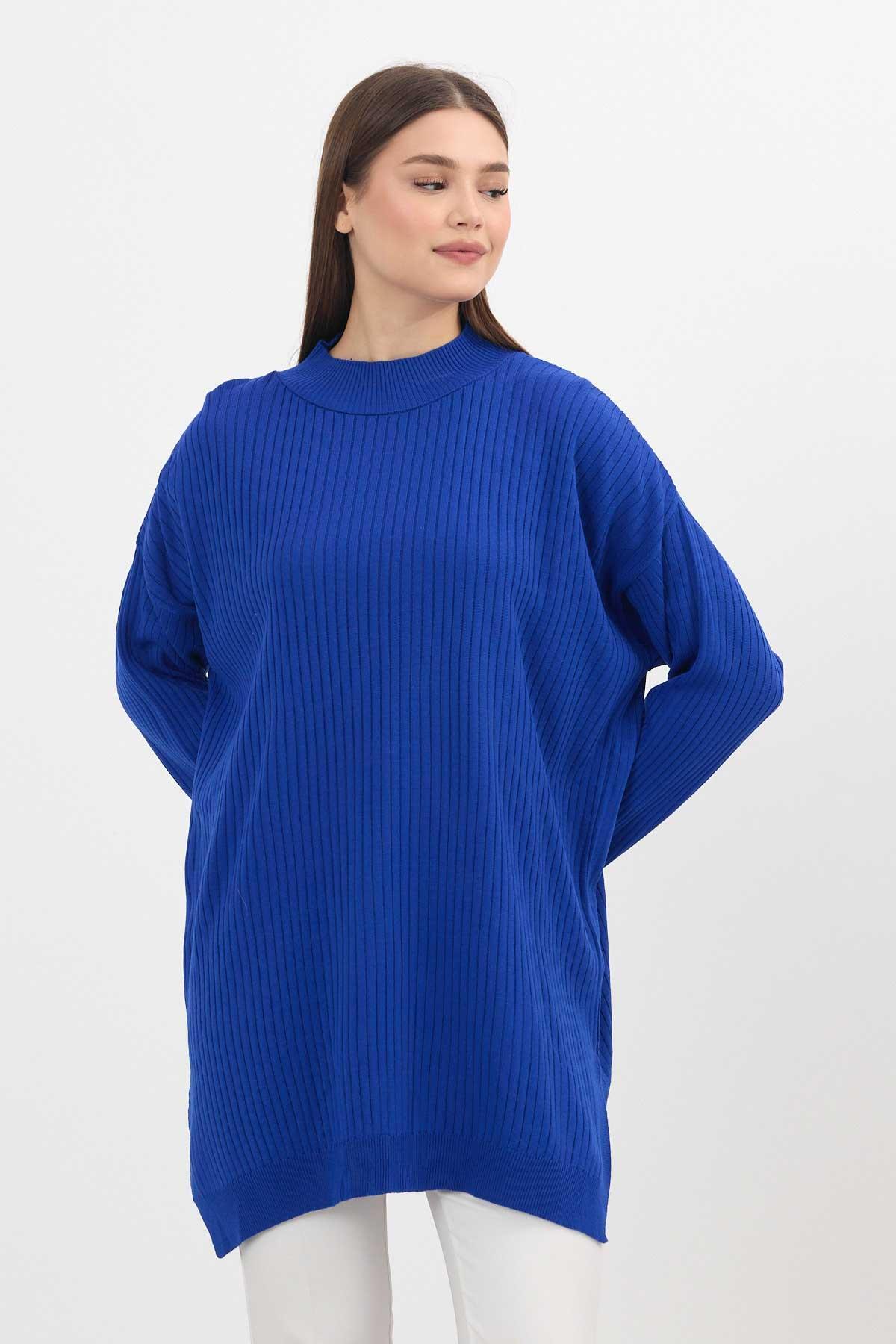 Saks Yırtmaç Detay Fitilli Kazak 22131 - 3