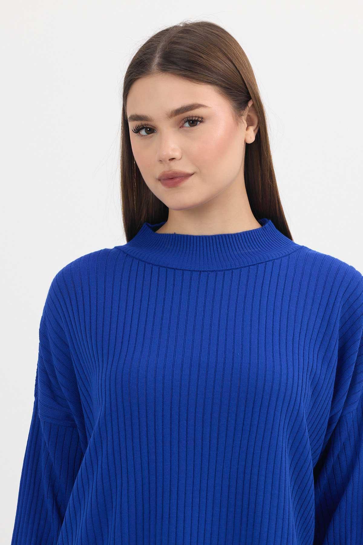 Saks Yırtmaç Detay Fitilli Kazak 22131 - 4