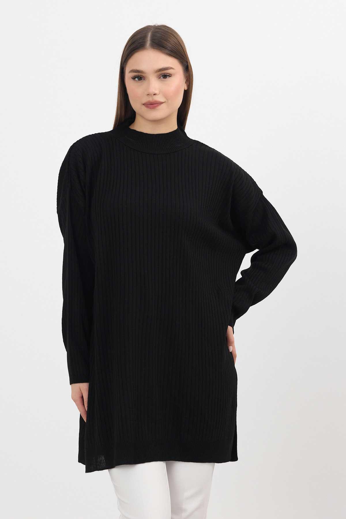 Siyah Yırtmaç Detay Fitilli Kazak 22131 - 1