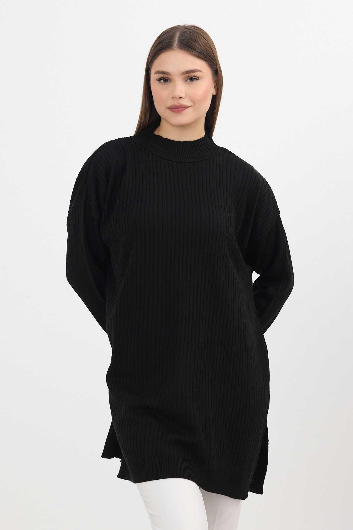 Siyah Yırtmaç Detay Fitilli Kazak 22131 - 3