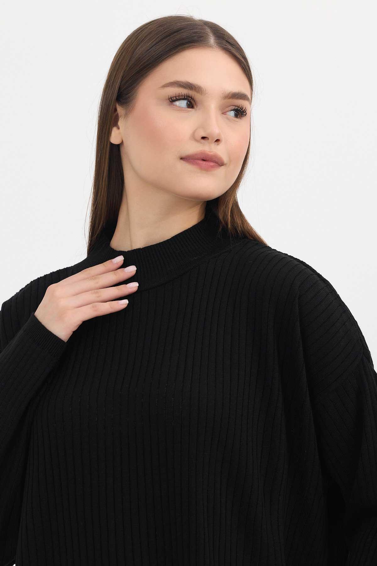 Siyah Yırtmaç Detay Fitilli Kazak 22131 - 4