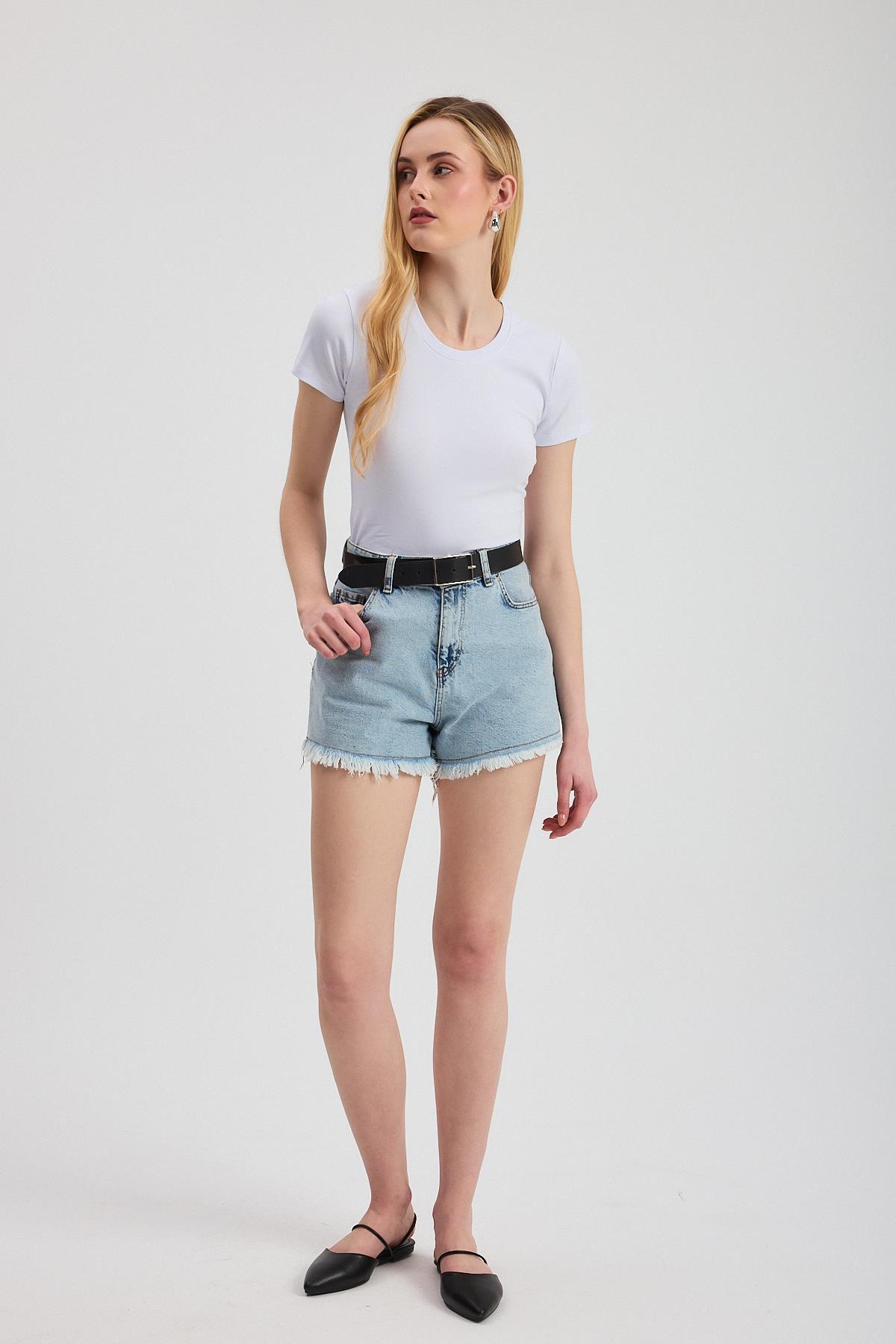 Beyaz Slim Fit Bisiklet Yaka Kısa Kollu Tişört 2214 - RAYS