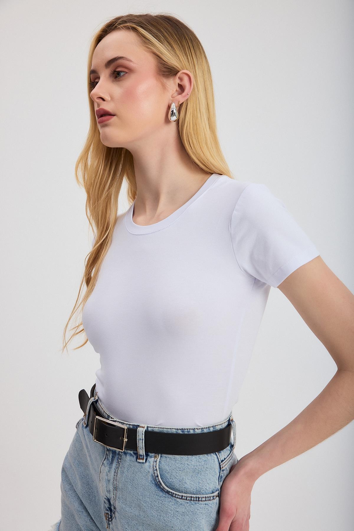 Beyaz Slim Fit Bisiklet Yaka Kısa Kollu Tişört 2214 - 6