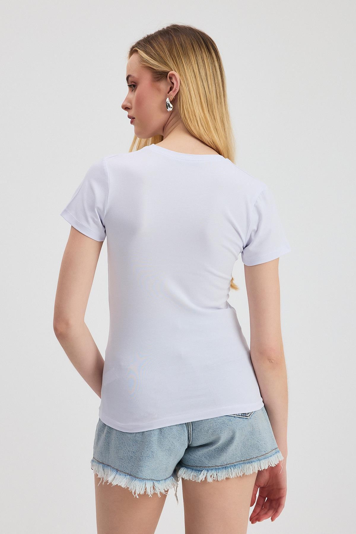 Beyaz Slim Fit Bisiklet Yaka Kısa Kollu Tişört 2214 - 5