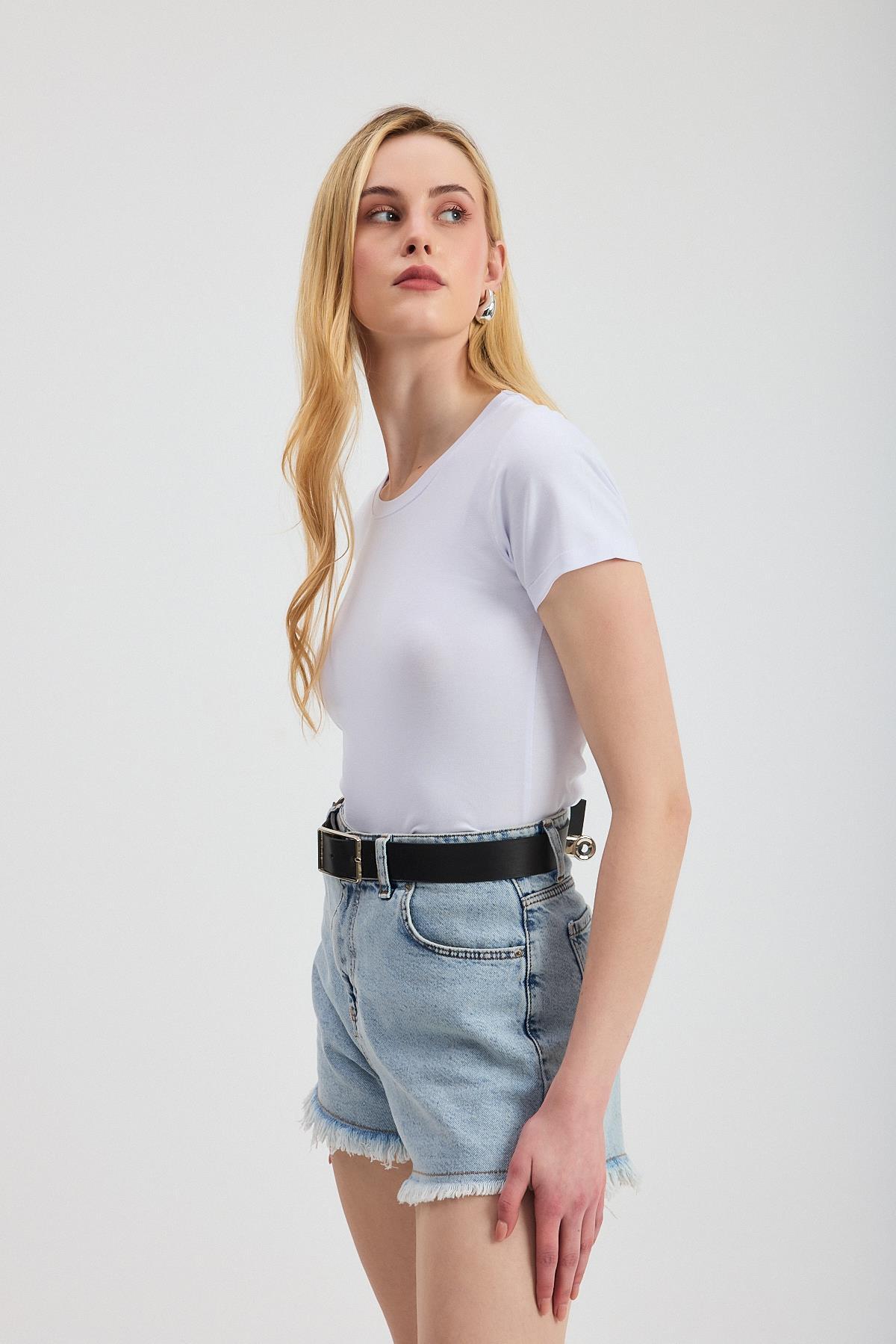 Beyaz Slim Fit Bisiklet Yaka Kısa Kollu Tişört 2214 - 8