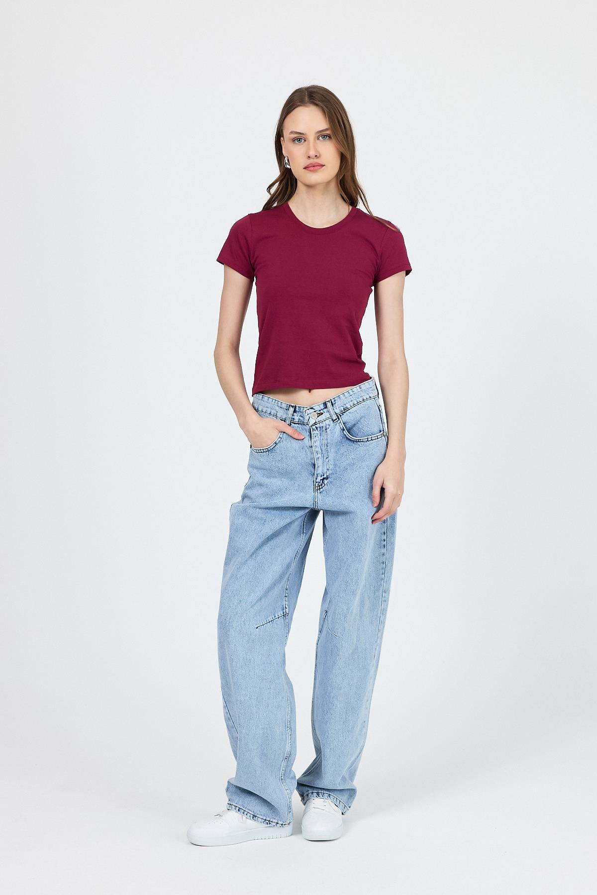 Bordo Slim Fit Bisiklet Yaka Kısa Kollu Tişört 2214 - 6