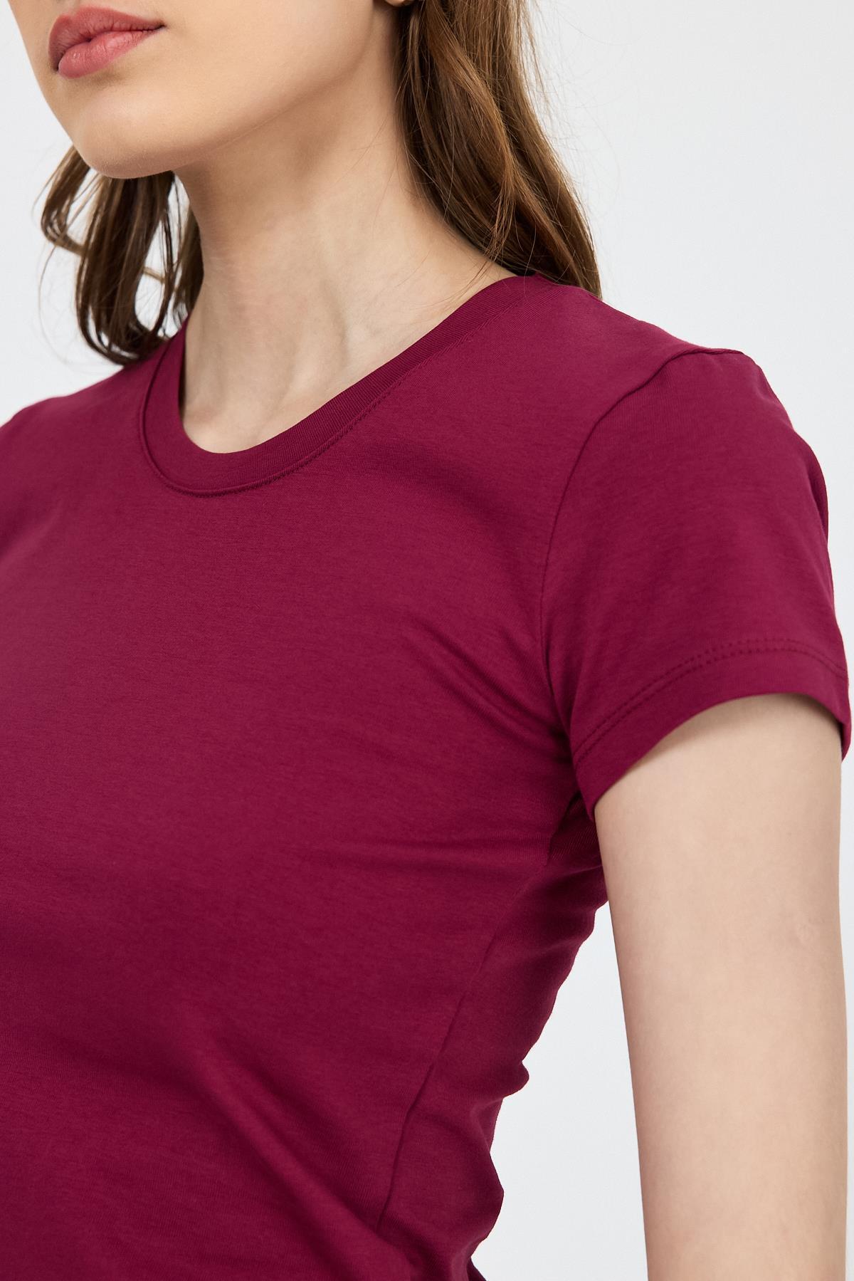 Bordo Slim Fit Bisiklet Yaka Kısa Kollu Tişört 2214 - RAYS