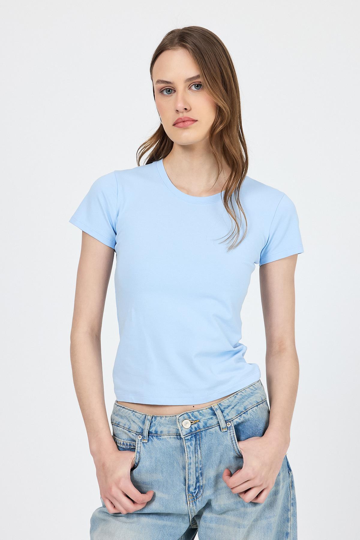 Mavi Slim Fit Bisiklet Yaka Kısa Kollu Tişört 2214 