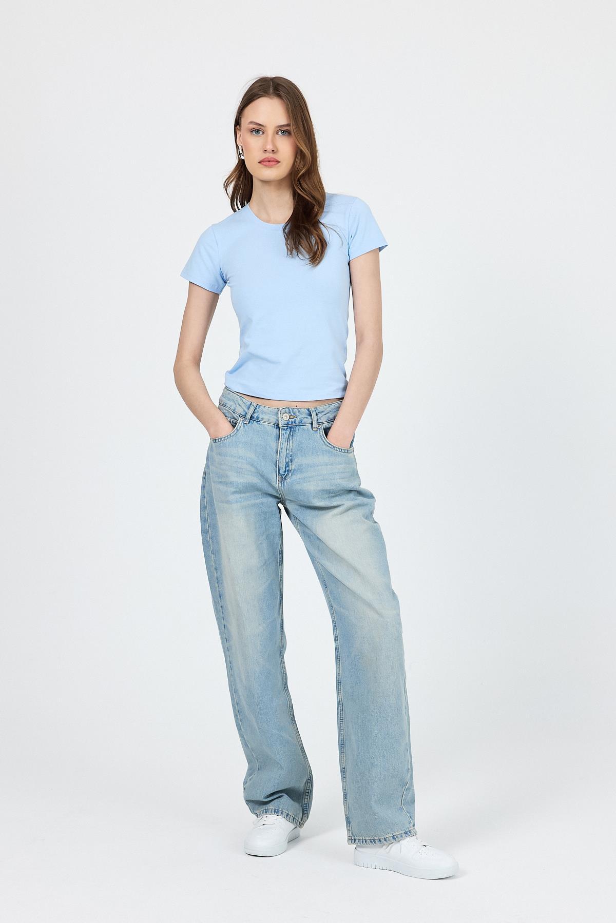 Mavi Slim Fit Bisiklet Yaka Kısa Kollu Tişört 2214 - RAYS