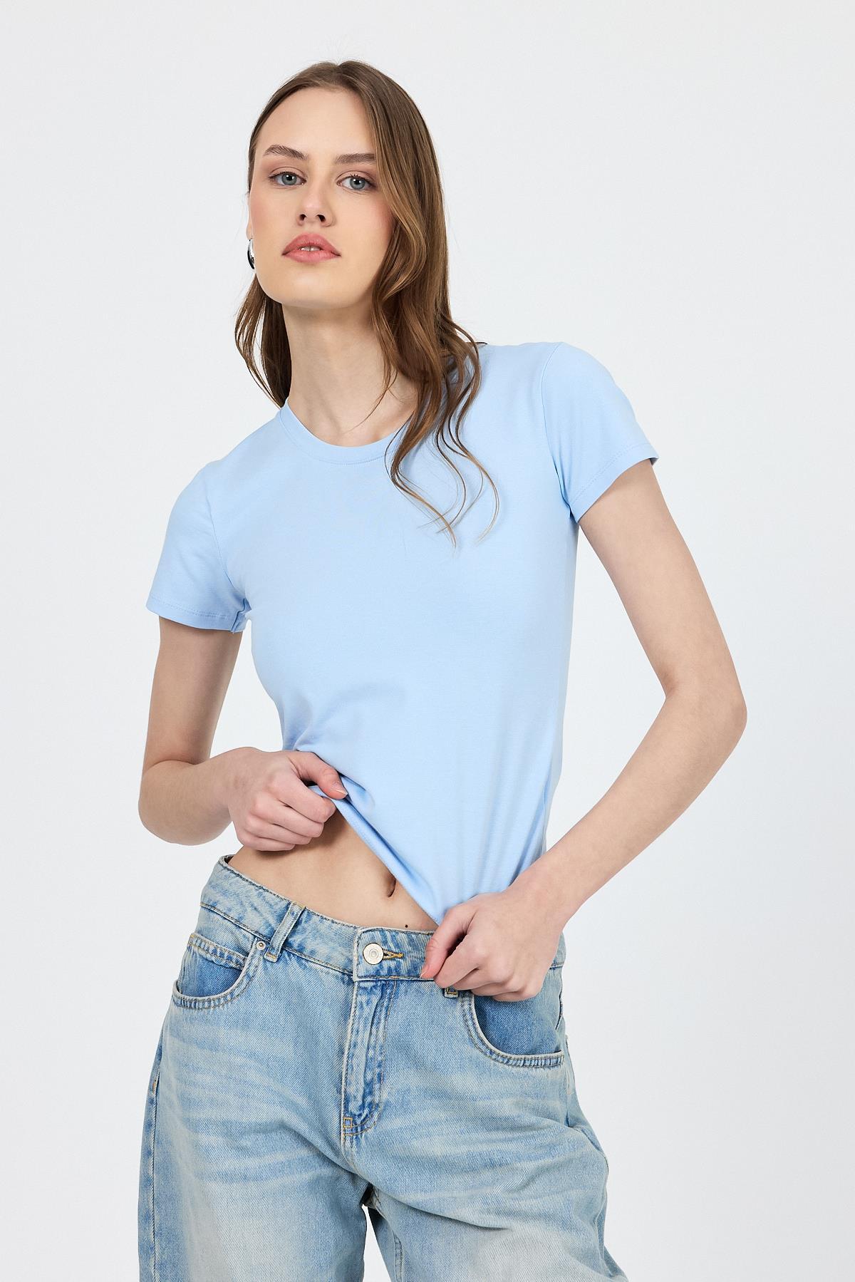 Mavi Slim Fit Bisiklet Yaka Kısa Kollu Tişört 2214 - RAYS