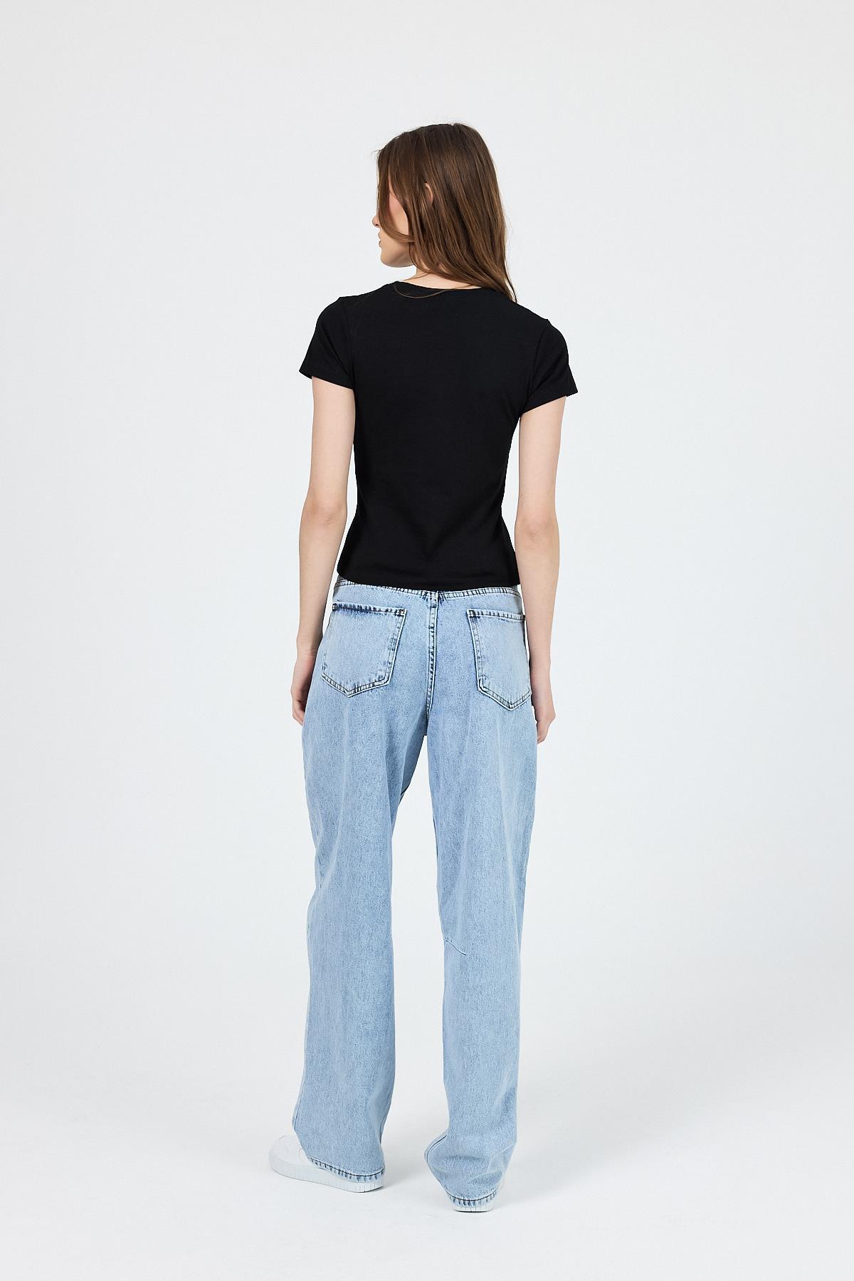 Siyah Slim Fit Bisiklet Yaka Kısa Kollu Tişört 2214 - 5